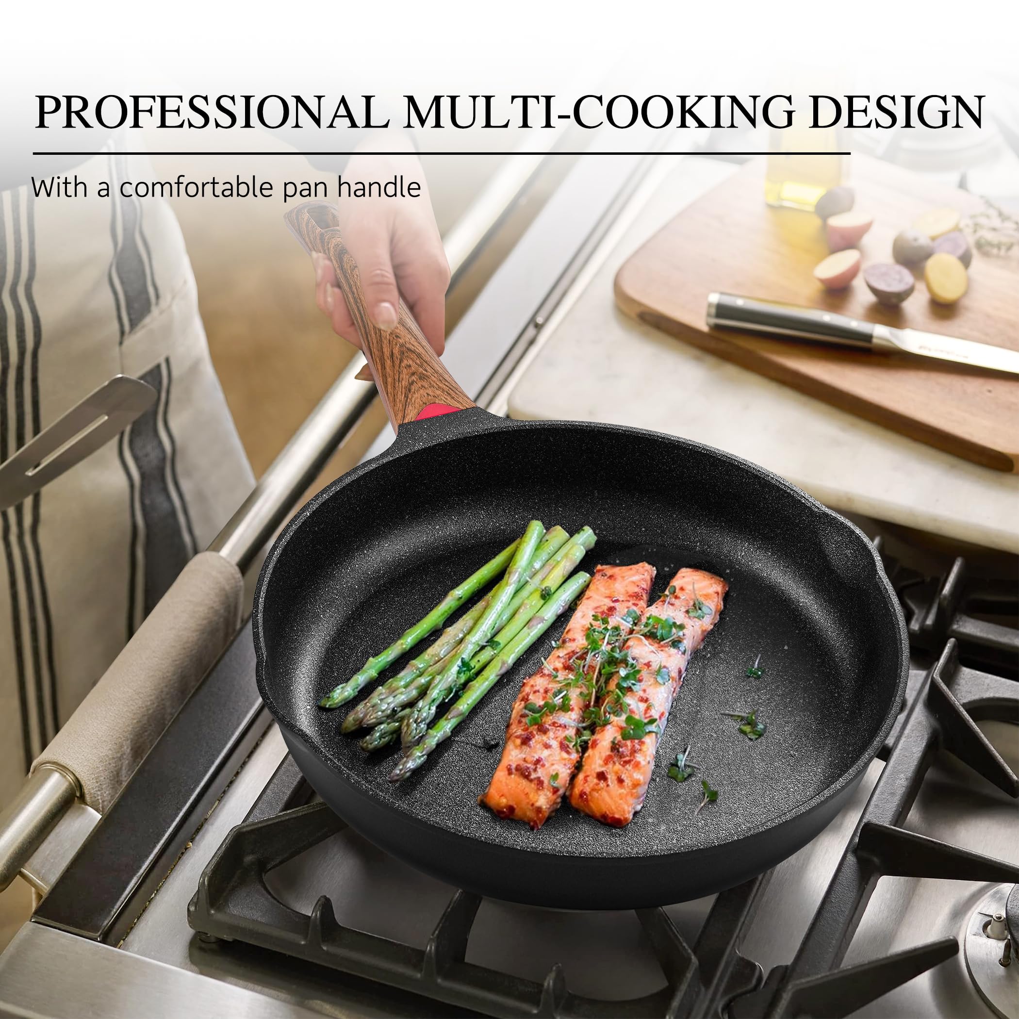 Vinchef 11 Inch Black Nonstick Frying Pan Skillet with Lid