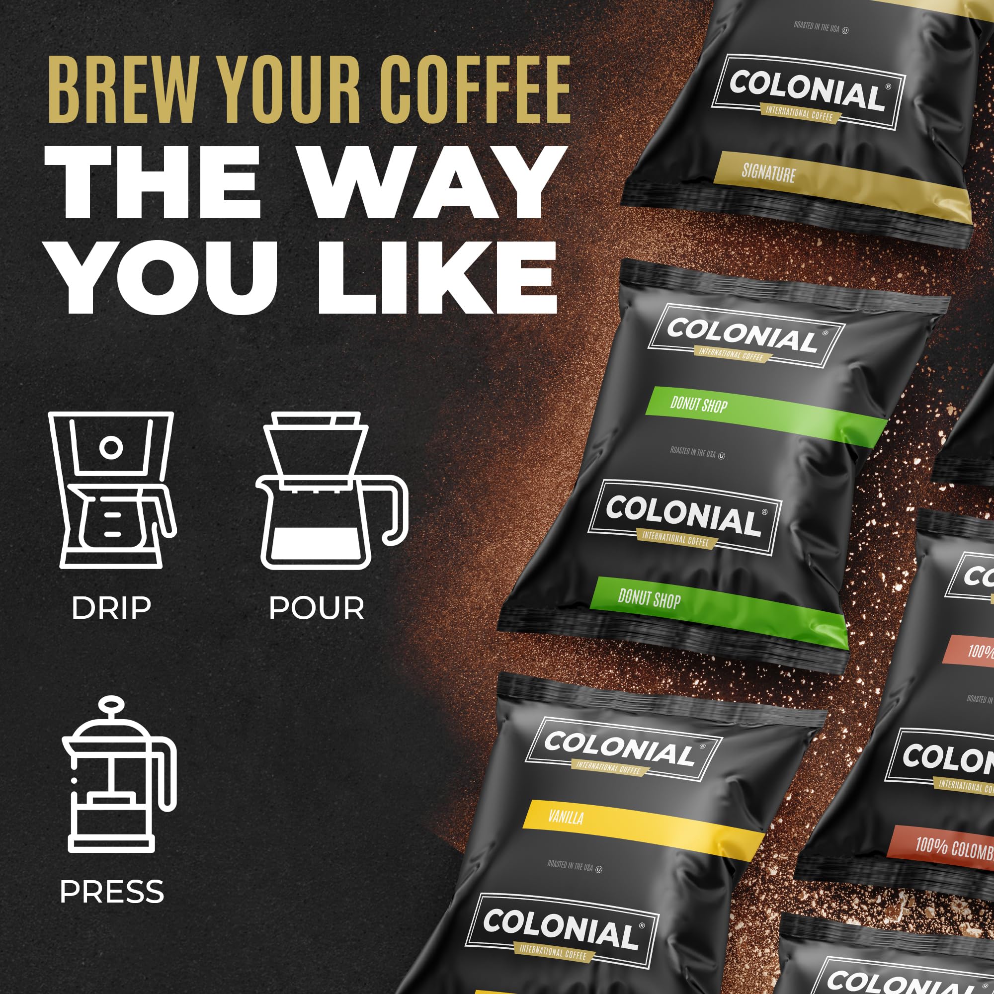Colonial Coffee Ground Frac Packs, Breakfast Blend, Medium Roast, 32-Count
