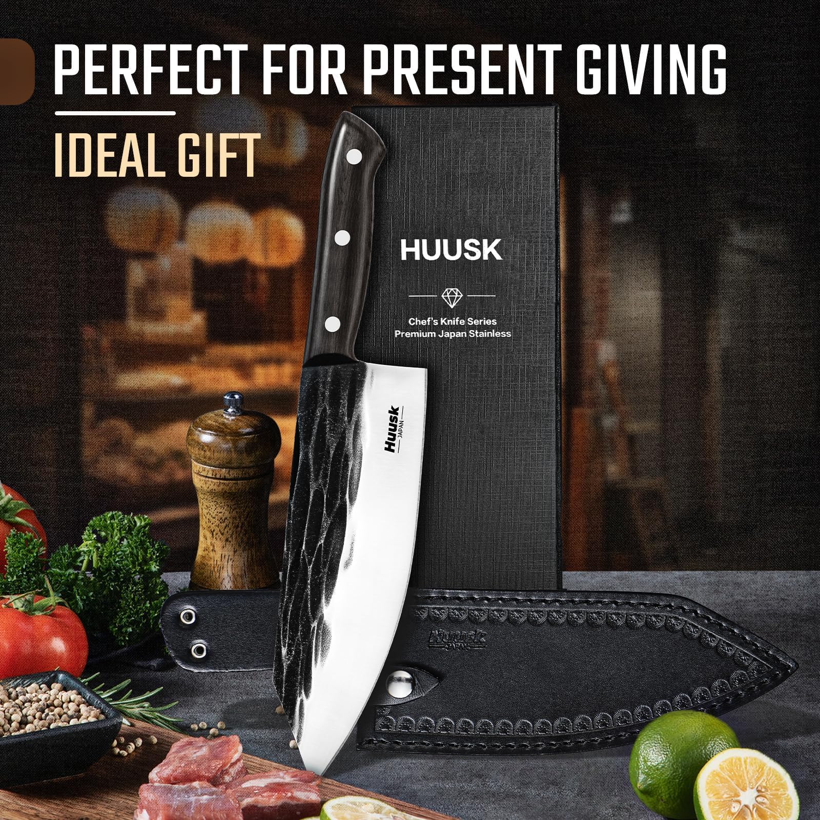 Huusk Japanese Cooking Knife, Butcher Knives for Meat Cutting