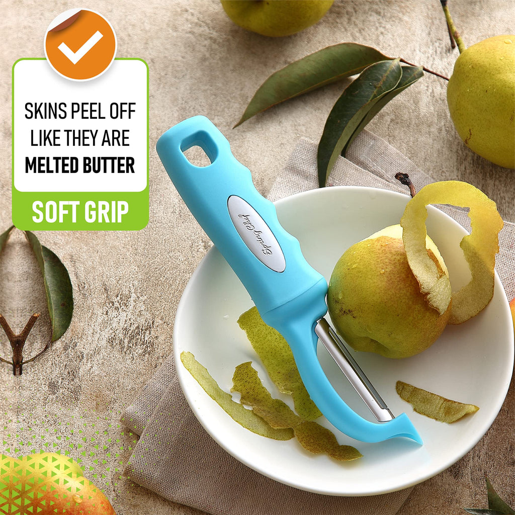 Spring Chef Swivel Potato Peeler for Kitchen w/Soft Grip Handle, Aqua Sky