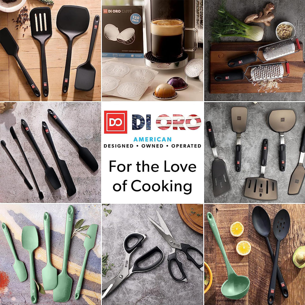 DI ORO Designer Series Wide Slotted Turner Spatula - Features 600F Heat-Resistant No-Melt Rubber Spatula Handle and Blade - Silicone for Cooking or Baking - Dishwasher Safe