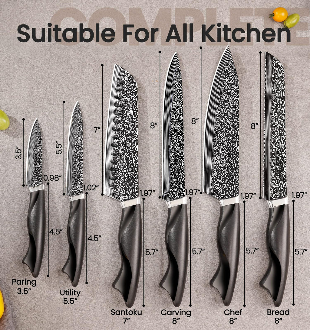 Knife Set, 15 Pieces Kitchen Knife Set with Built in Sharpener, High Carbon German Stainless Steel Knife Block Set, Dishwasher Safe, Fathers Day Gift for Men