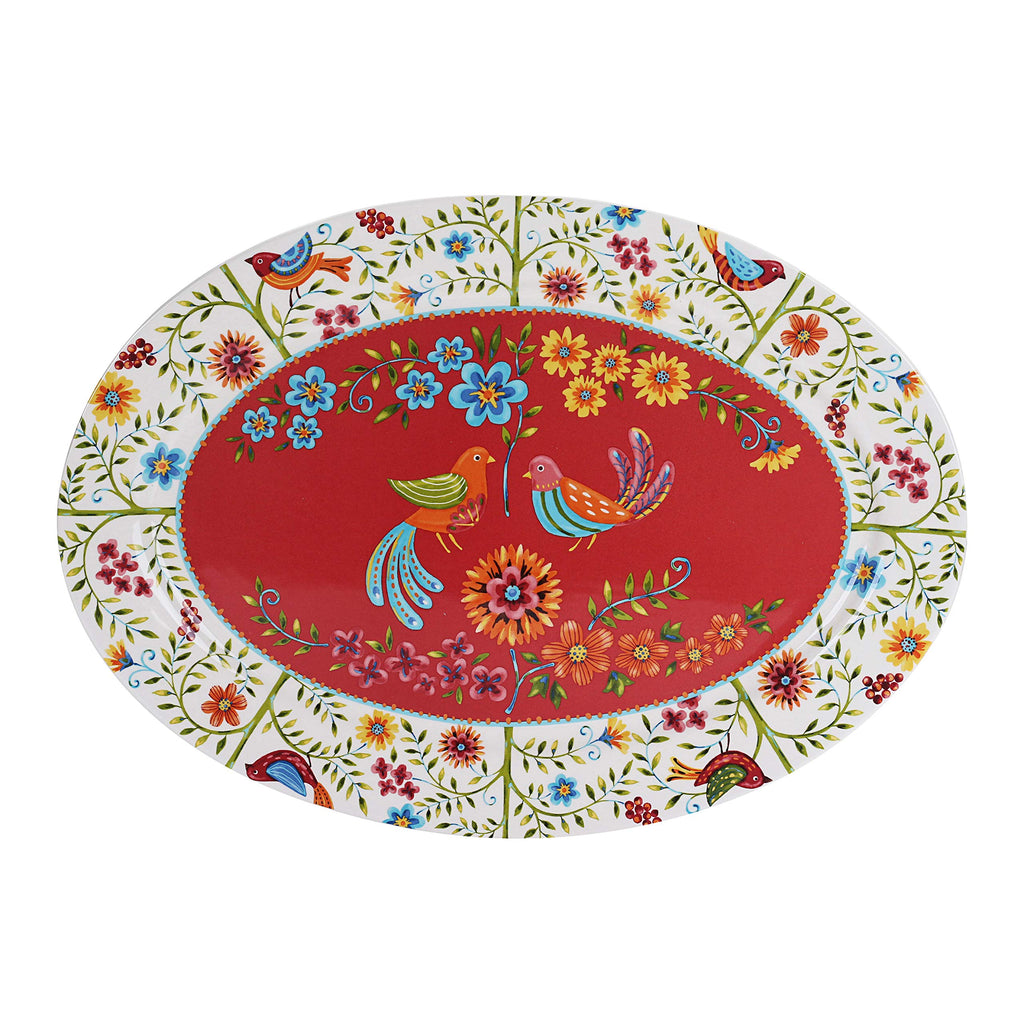 Bico Autumn Birds 16 plus 14 inch Oval Platters Set, Set of 2, Microwave and Dishwasher Safe, for Serving Fish, Chicken, Turkey