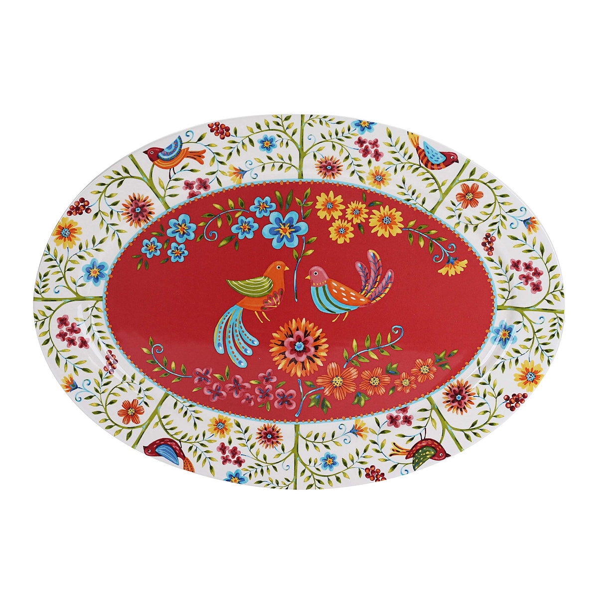 Bico Autumn Birds 16 plus 14 inch Oval Platters Set, Set of 2, Microwave and Dishwasher Safe, for Serving Fish, Chicken, Turkey