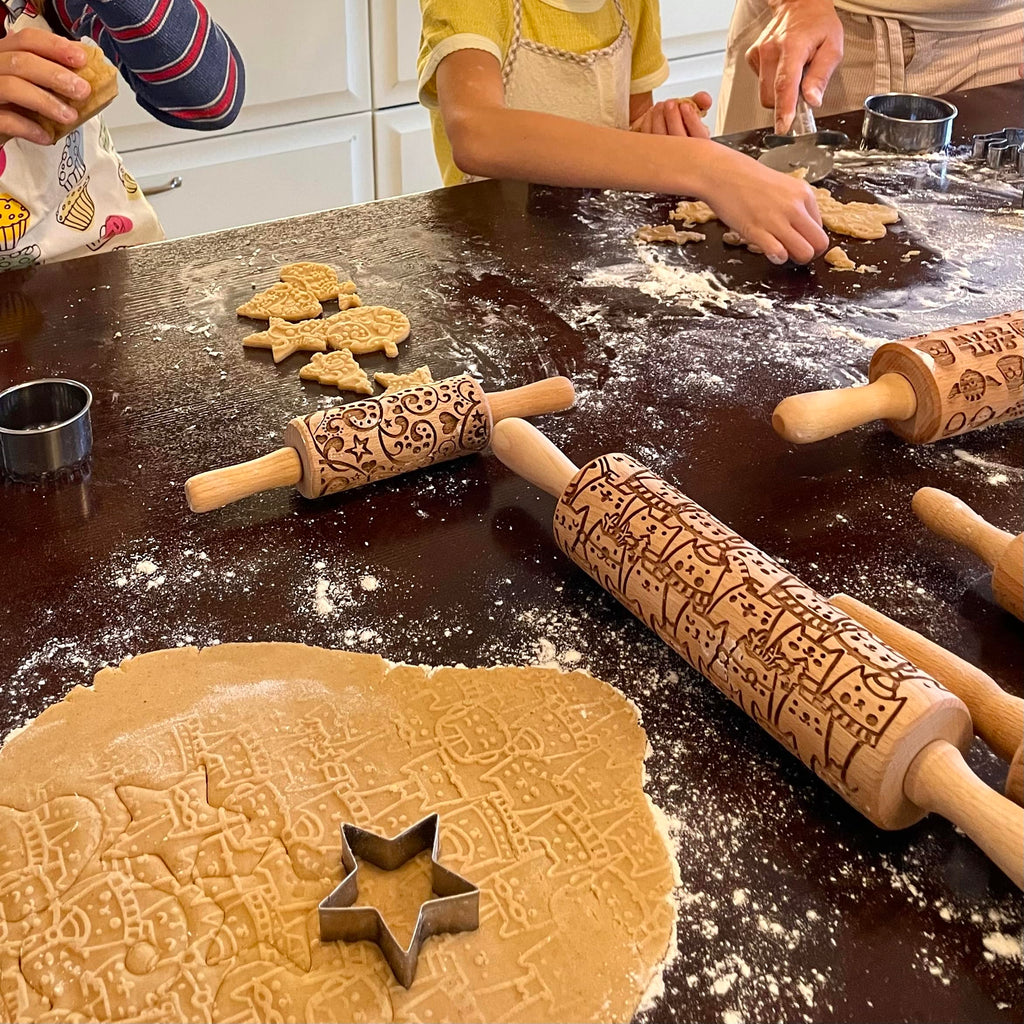ECHO Embossing Rolling Pin with Ornamental Bloom Pattern – Dough and Clay Roller for Embossed Cookies and Pottery - Cookie and Ceramic Stamp - Baking Gifts for Women by Algis Crafts