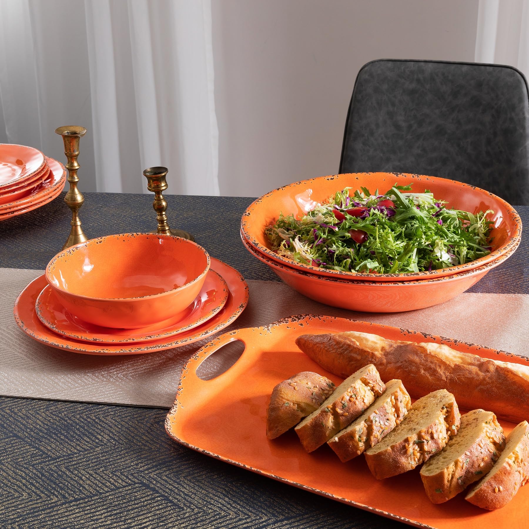 ZAROCRUS Vintage Melamine 17" x 10" Serving Platters for Serving Food, Set of 2, 100% Melamine Large Rectangle Serving Trays Sets for Fruit, Appetizer, Dessert, Home and Party Use. Orange