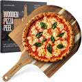 16-Inch Wooden Pizza Peel, X-Large Paddle, Cutting & Serving Board w Handle