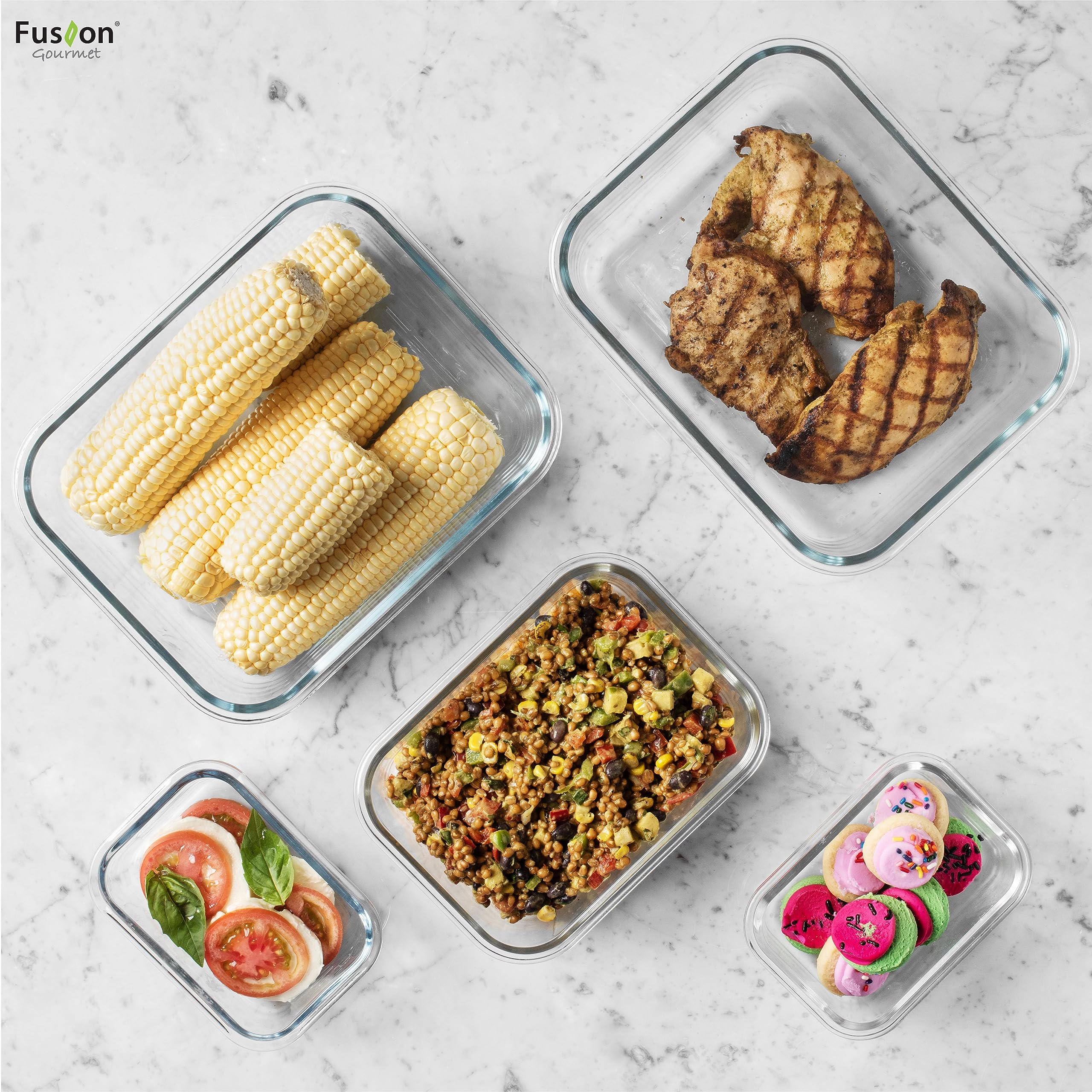 Fusion Gourmet Family Pack - Glass Storage Containers - Airtight 5 Pack