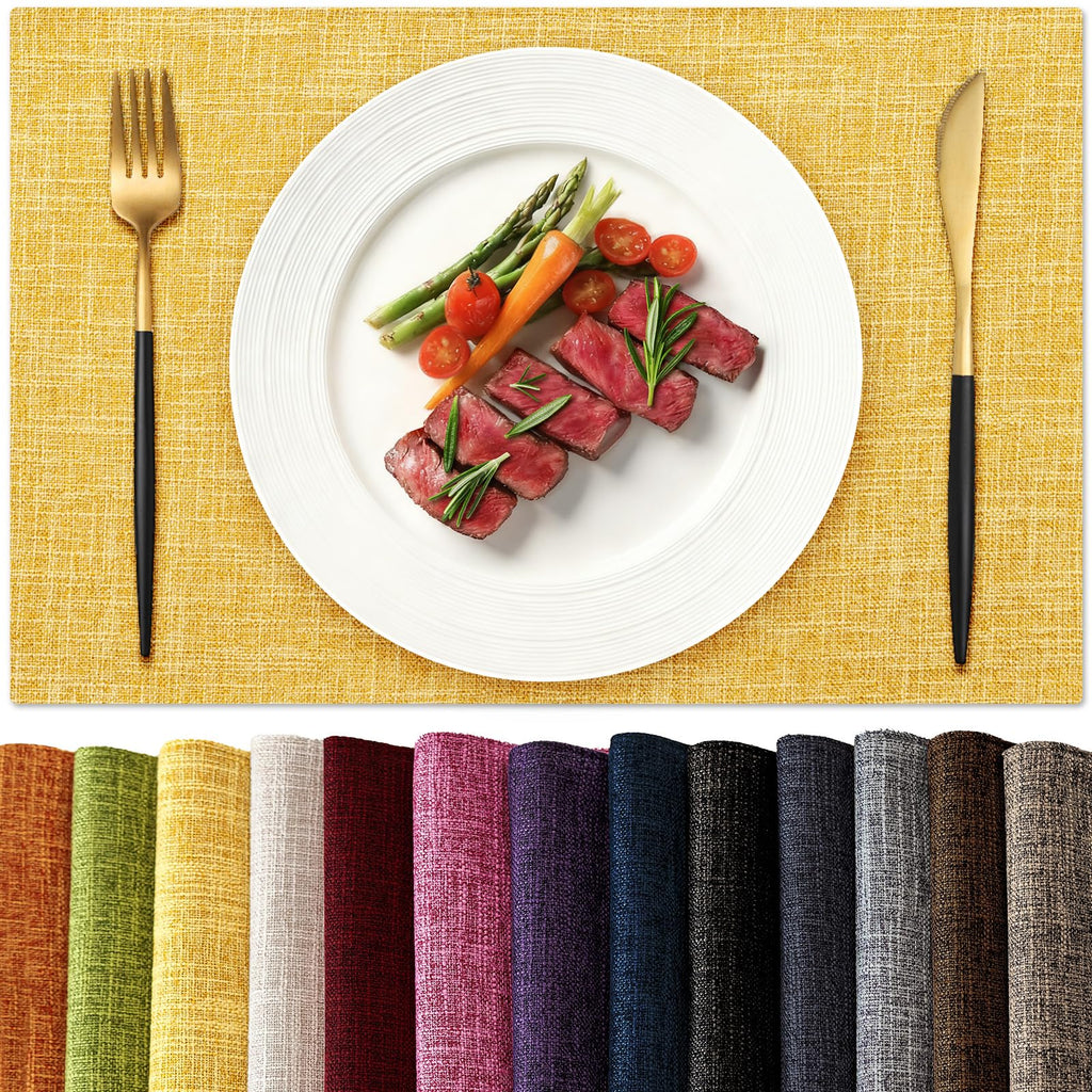 KXN Placemats Set of 4, Dual-Layer Thickened Faux Linen Table Mats, Heat Resistant & Wrinkle-Free, Machine Washable Cloth Place Mats for Kitchen Dining Indoor Outdoor (Light Gray)