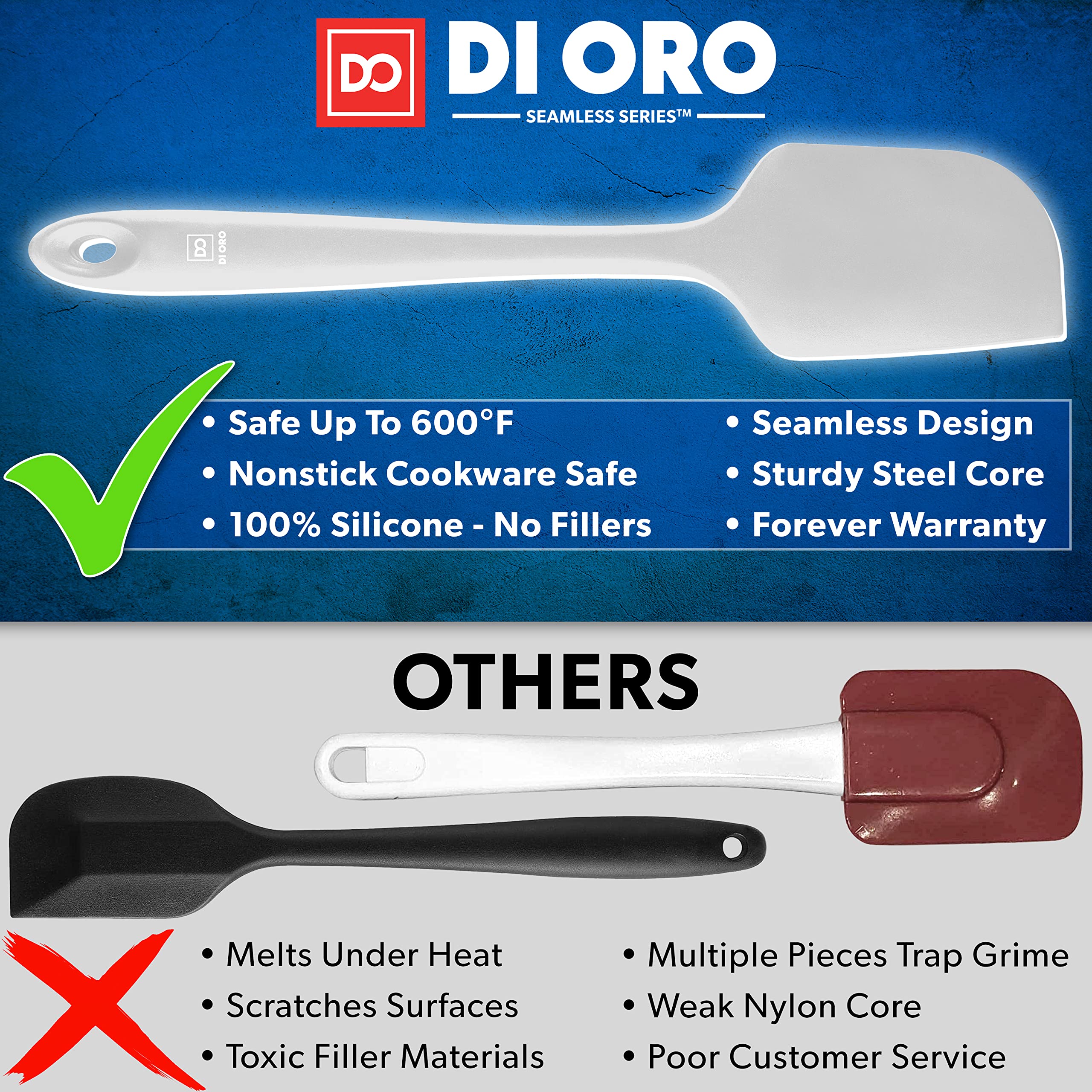 DI ORO Large Silicone Spatula - 600F Heat Resistant, Stone
