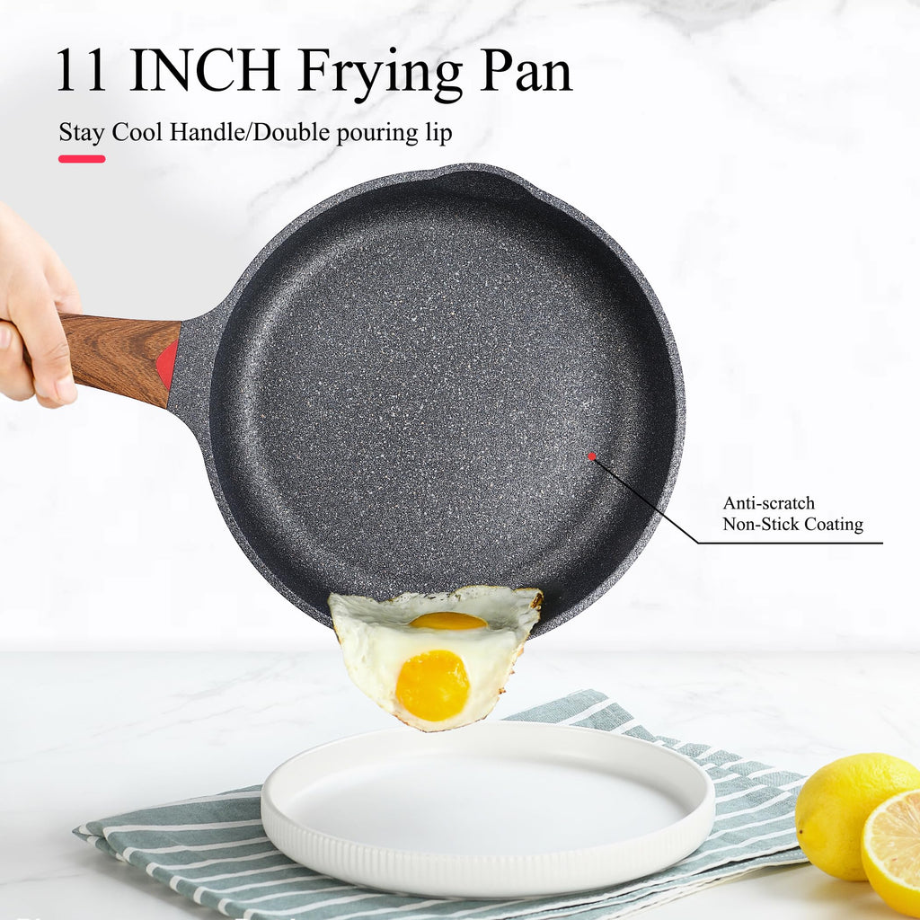 Vinchef 11 Inch Black Nonstick Frying Pan Skillet with Lid