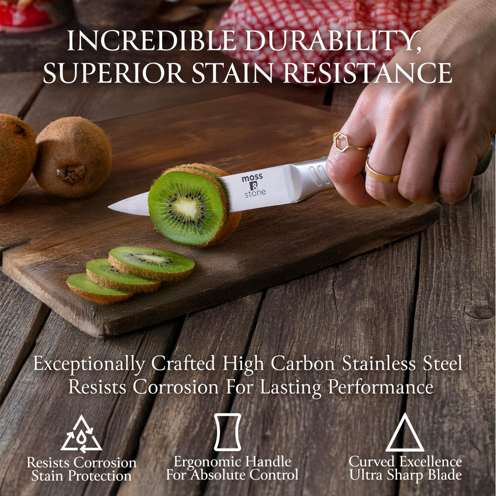 Moss & Stone Small 6 Pcs Kitchen Knife Set with Block, Stainless Steel