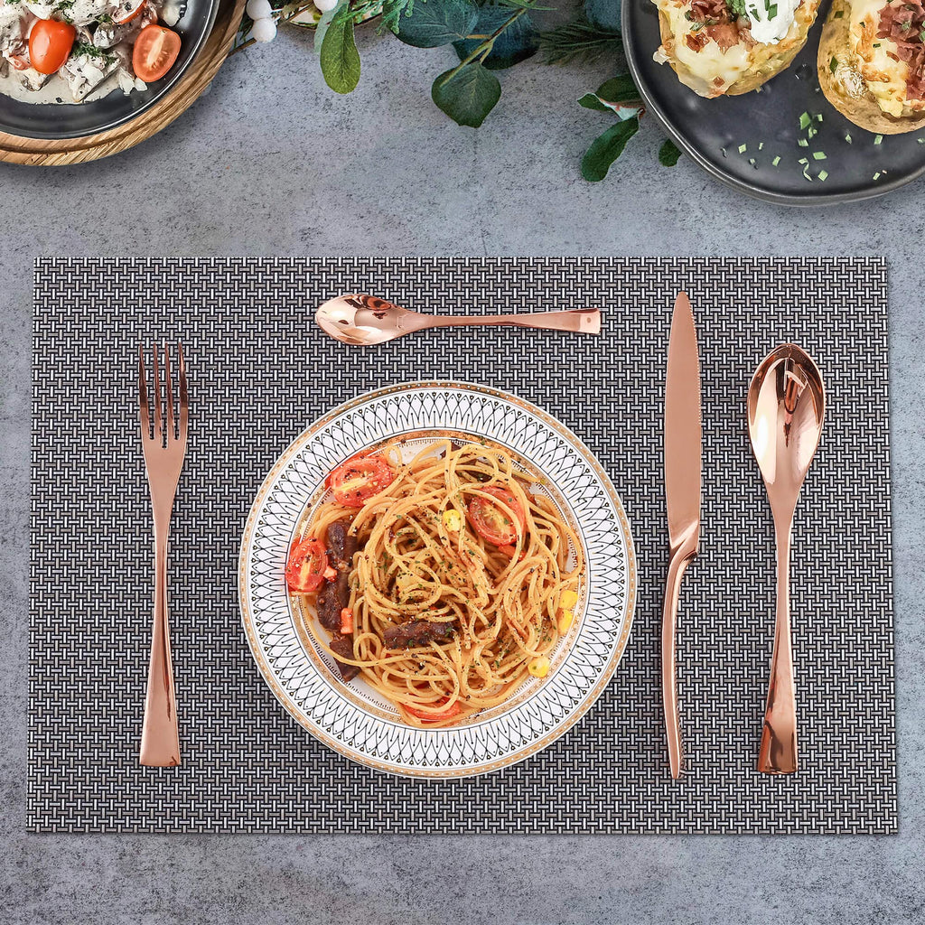 Lemeya 24 Pieces Rose gold Silverware Set for 6,Heavy Duty 18/10 Stainless Steel Flatware Set with Forged Stand Knife,Modern Cutlery Utensil Set,Mirror Polished,Dishwasher Safe