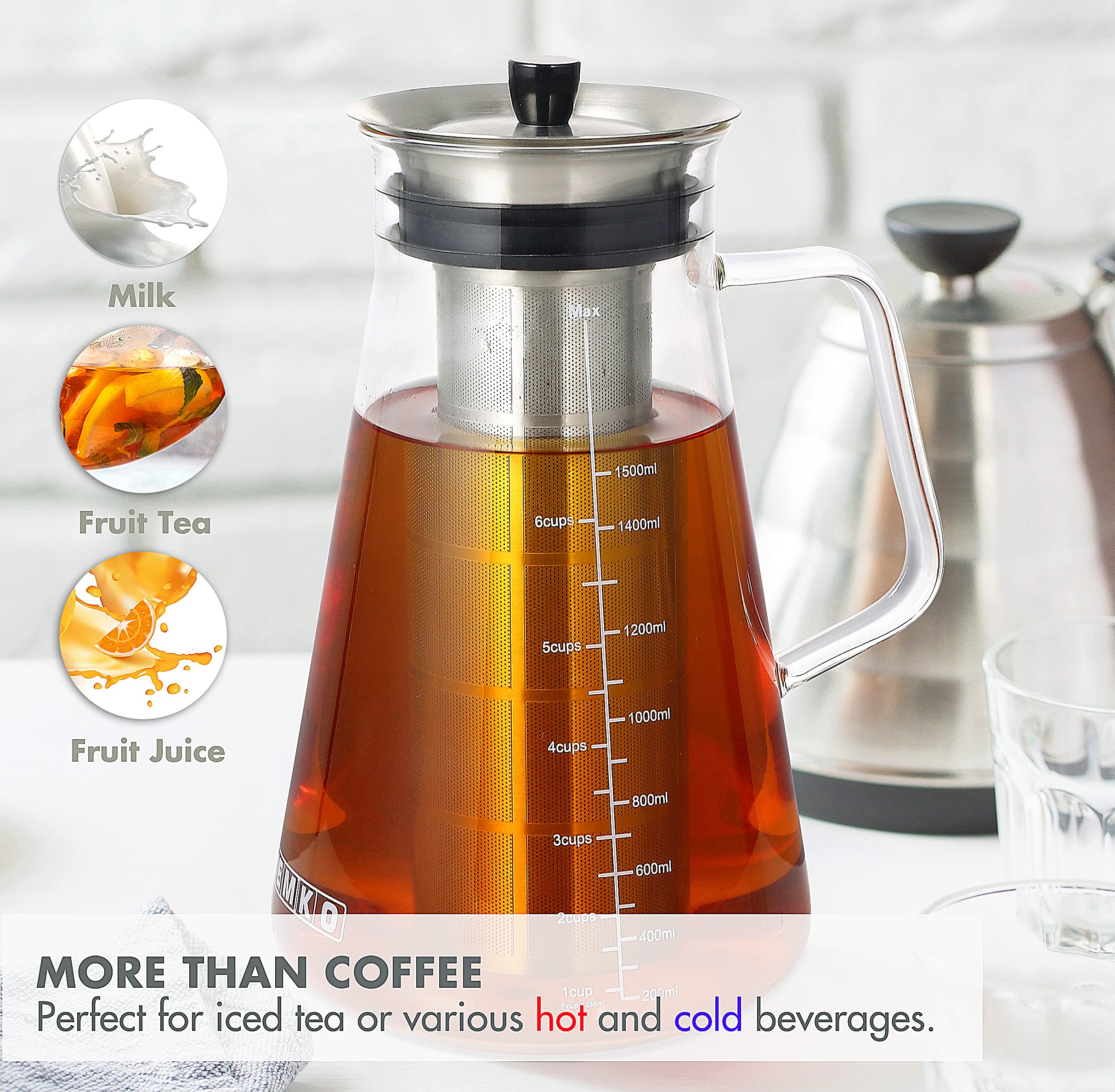 Aquach 51oz Cold Brew Maker, Borosilicate Glass Iced Coffee Tea Pitcher