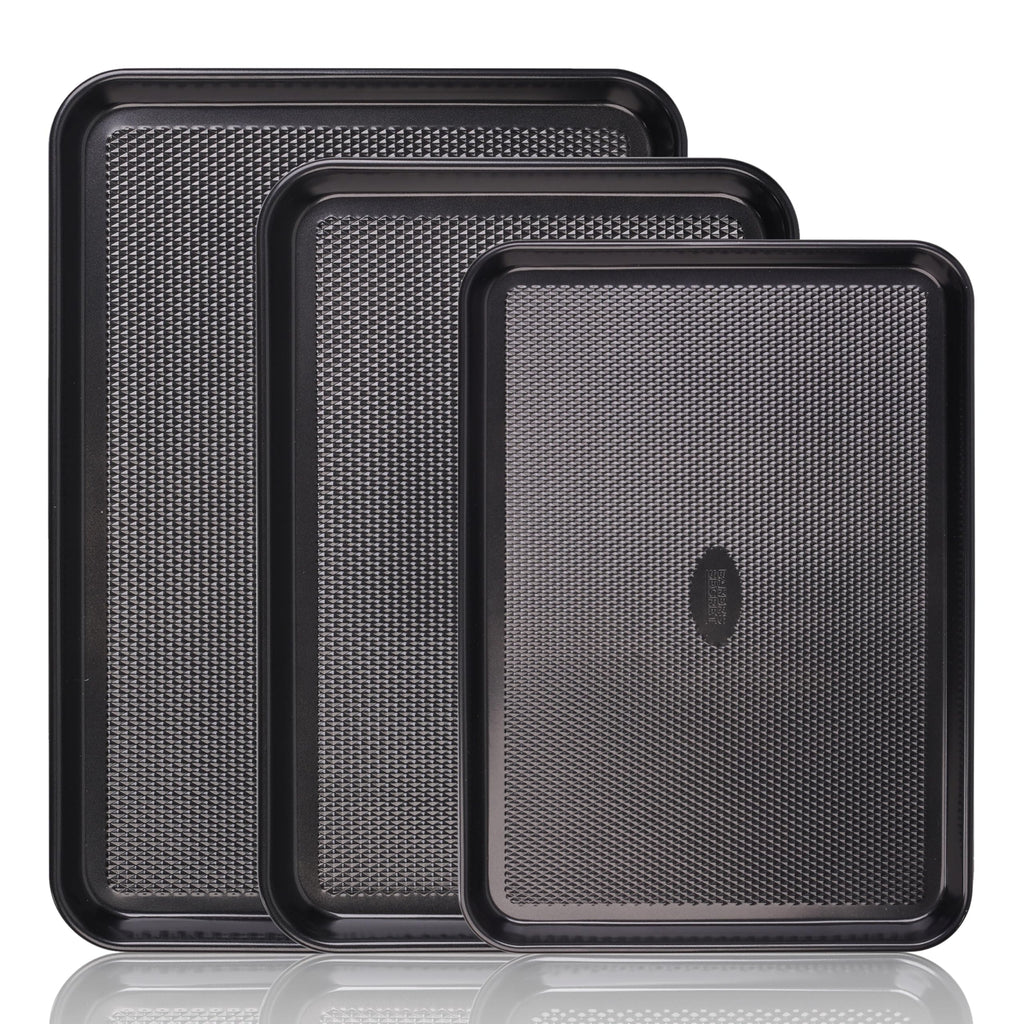 Baker's Secret Baking Sheet Pan Set, 3x Cookie Sheets for Oven, Diamond Texture Premium Air Flow Circulation, Set of 3 Baking Trays, Extra Thick 0.6mm with Diamond Base PFOA, PFOS, PTFE and PFAS free