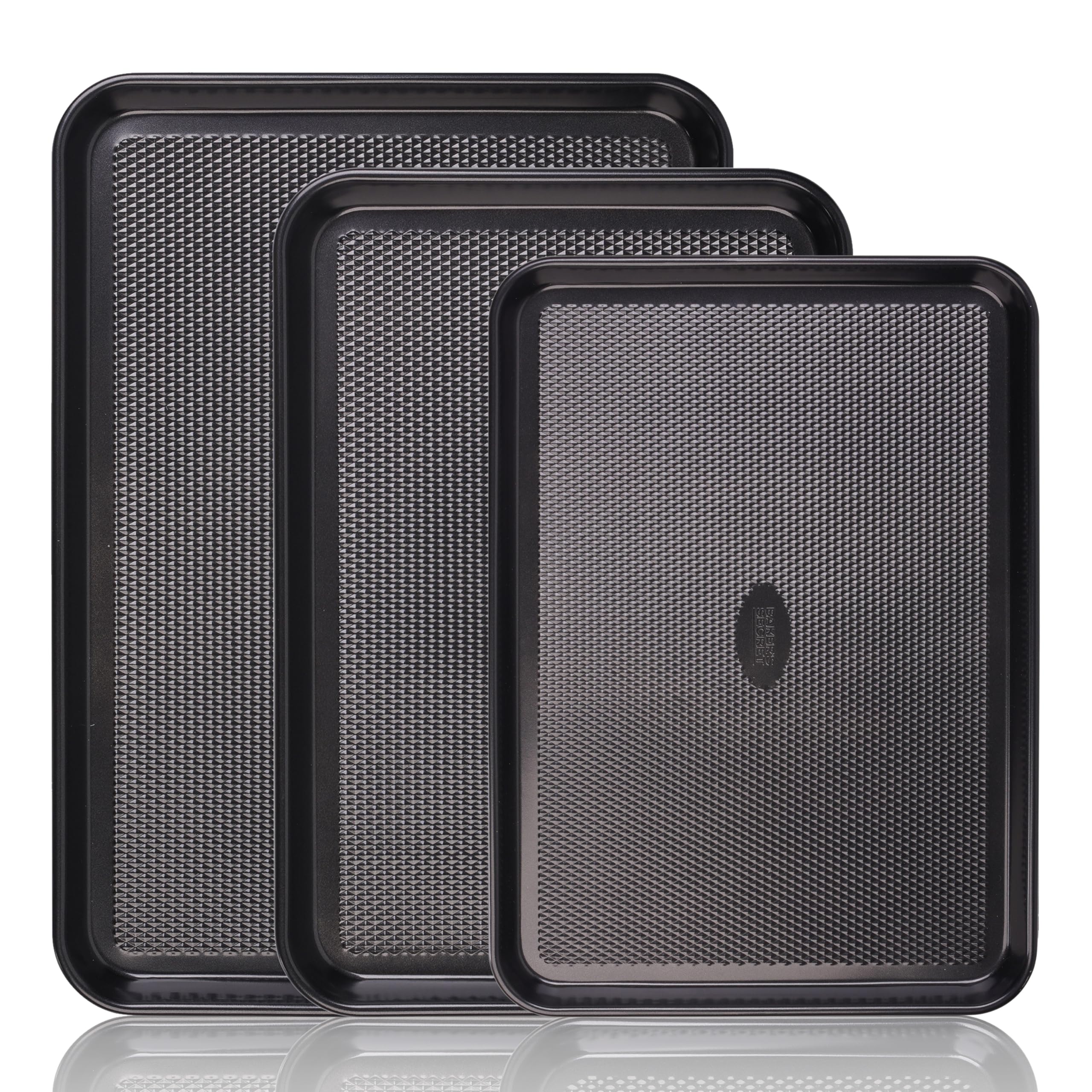Baker's Secret Baking Sheet Pan Set, 3x Cookie Sheets for Oven, Diamond Texture Premium Air Flow Circulation, Set of 3 Baking Trays, Extra Thick 0.6mm with Diamond Base PFOA, PFOS, PTFE and PFAS free
