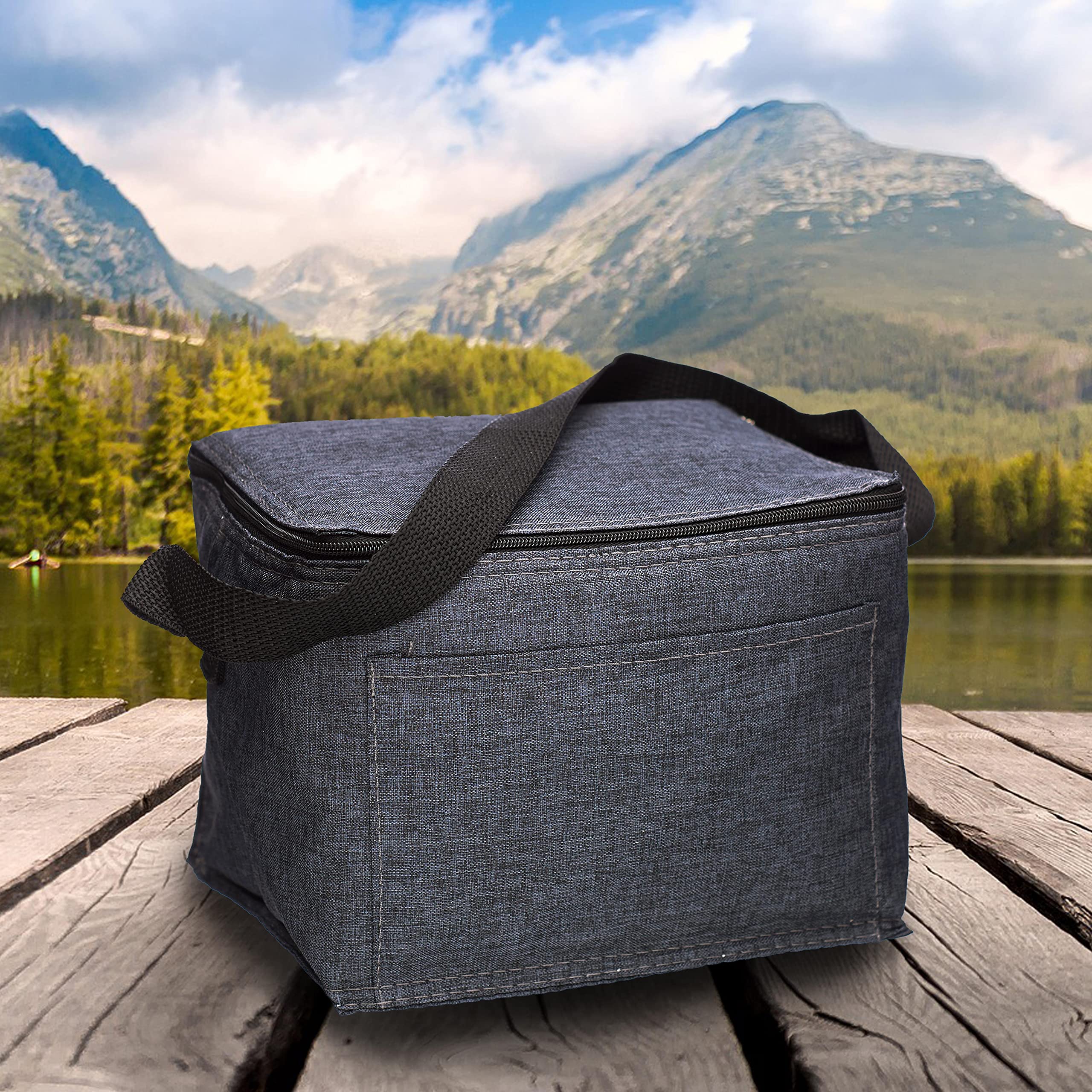 Insulated Cooler Lunch Bag Set of 10, Bulk Pack - Perfect for Work, Travel, Outdoor Events - Black