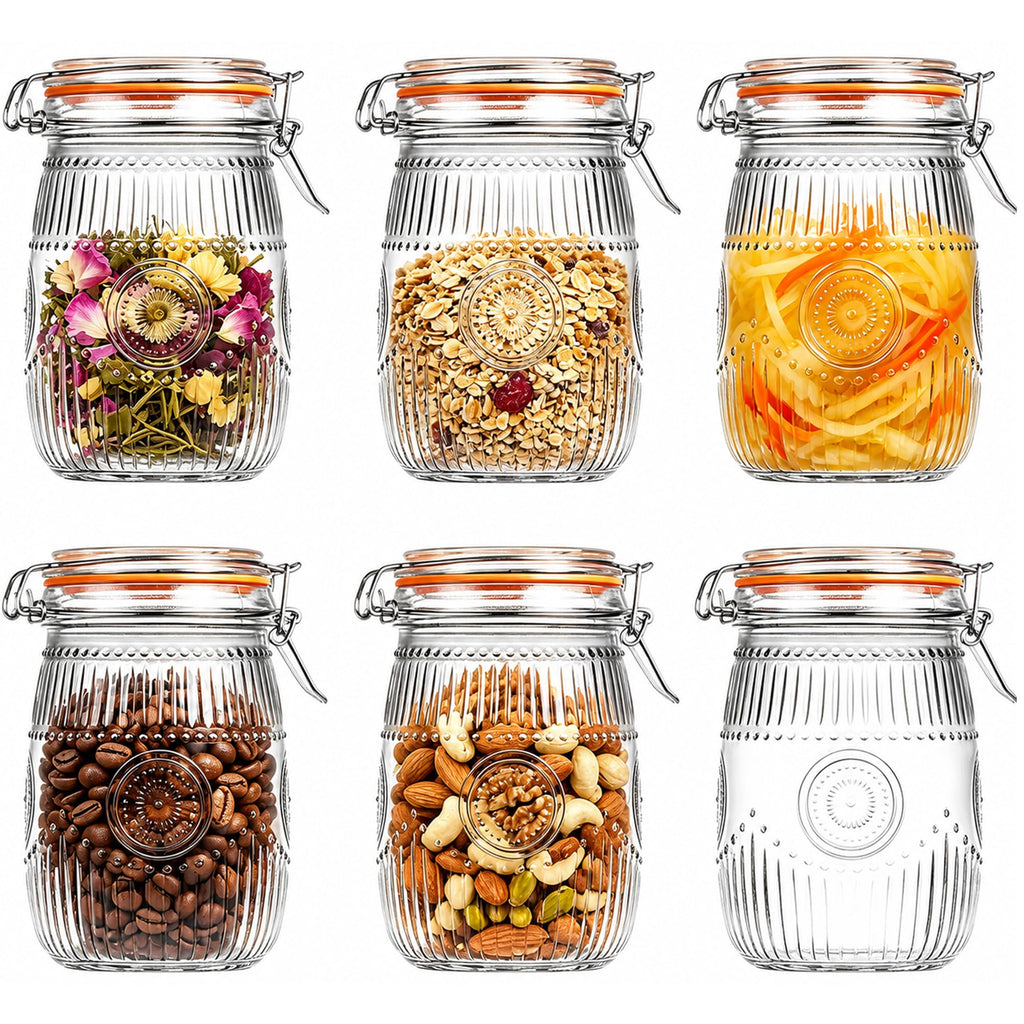 Amzcku Wide Mouth Vintage Mason Jars with Airtight Lid 64oz 2 Quart, Canister Quart Jars for Kitchen Storage - for Coffee, Sugar, Beans 3 Pack
