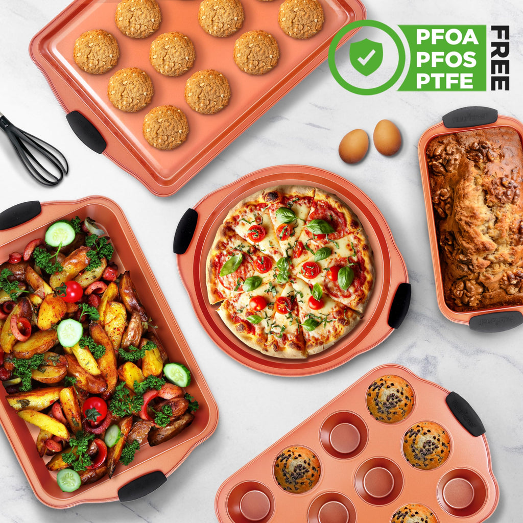 NutriChef 10-Piece Nonstick Baking Pans Set – Bakeware Sets for Cookies, Cakes, & Roasting - Bakeware Includes Cookie Sheet, Muffin Pan, Cake Pan, & Pizza Pans