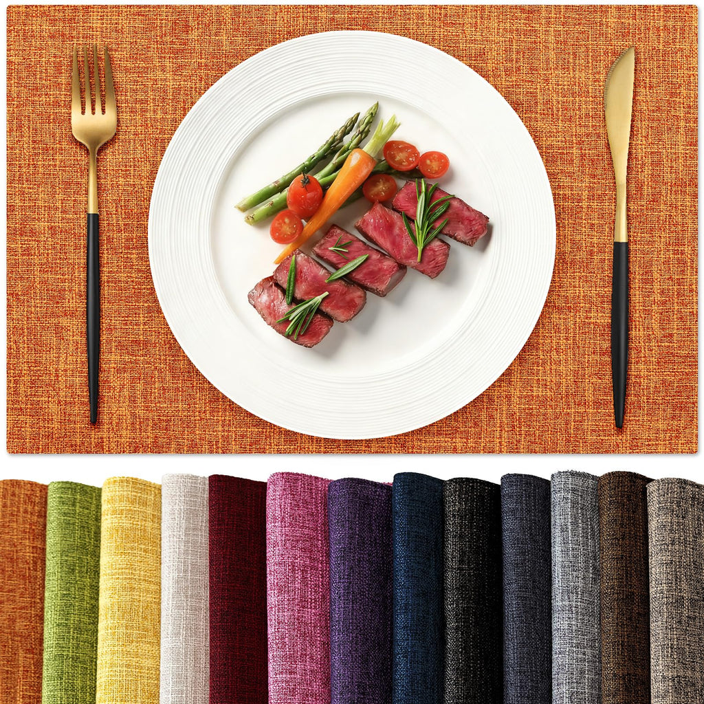 KXN Placemats Set of 4, Dual-Layer Thickened Faux Linen Table Mats, Heat Resistant & Wrinkle-Free, Machine Washable Cloth Place Mats for Kitchen Dining Indoor Outdoor (Light Gray)