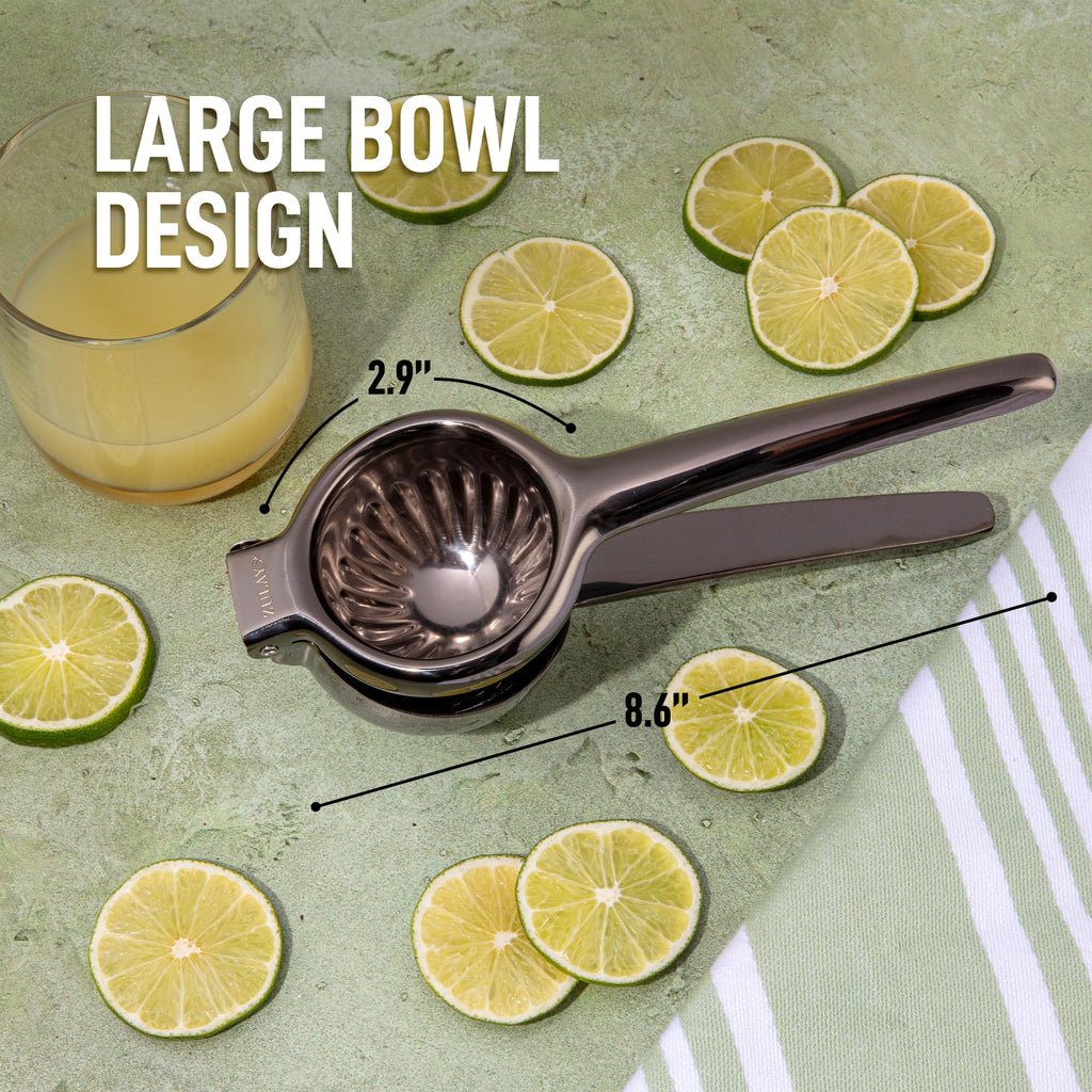 Zulay Kitchen Lemon Squeezer Stainless Steel - Premium Quality, Heavy Duty Solid Metal Squeezer Bowl - Large Manual Citrus Press Juicer and Lime Squeezer Stainless Steel - Black