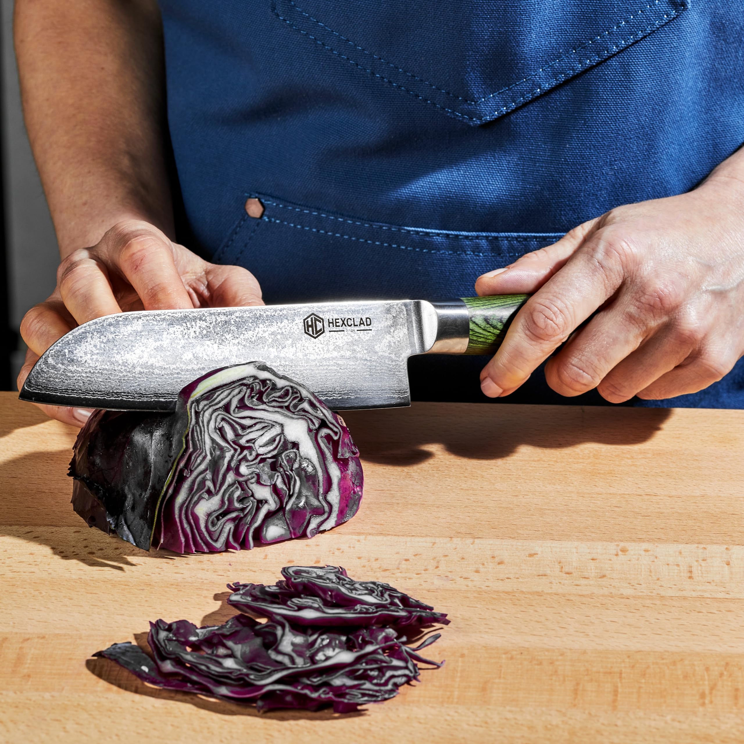 HexClad 7" Japanese Damascus Stainless Steel Santoku Knife, Full Tang