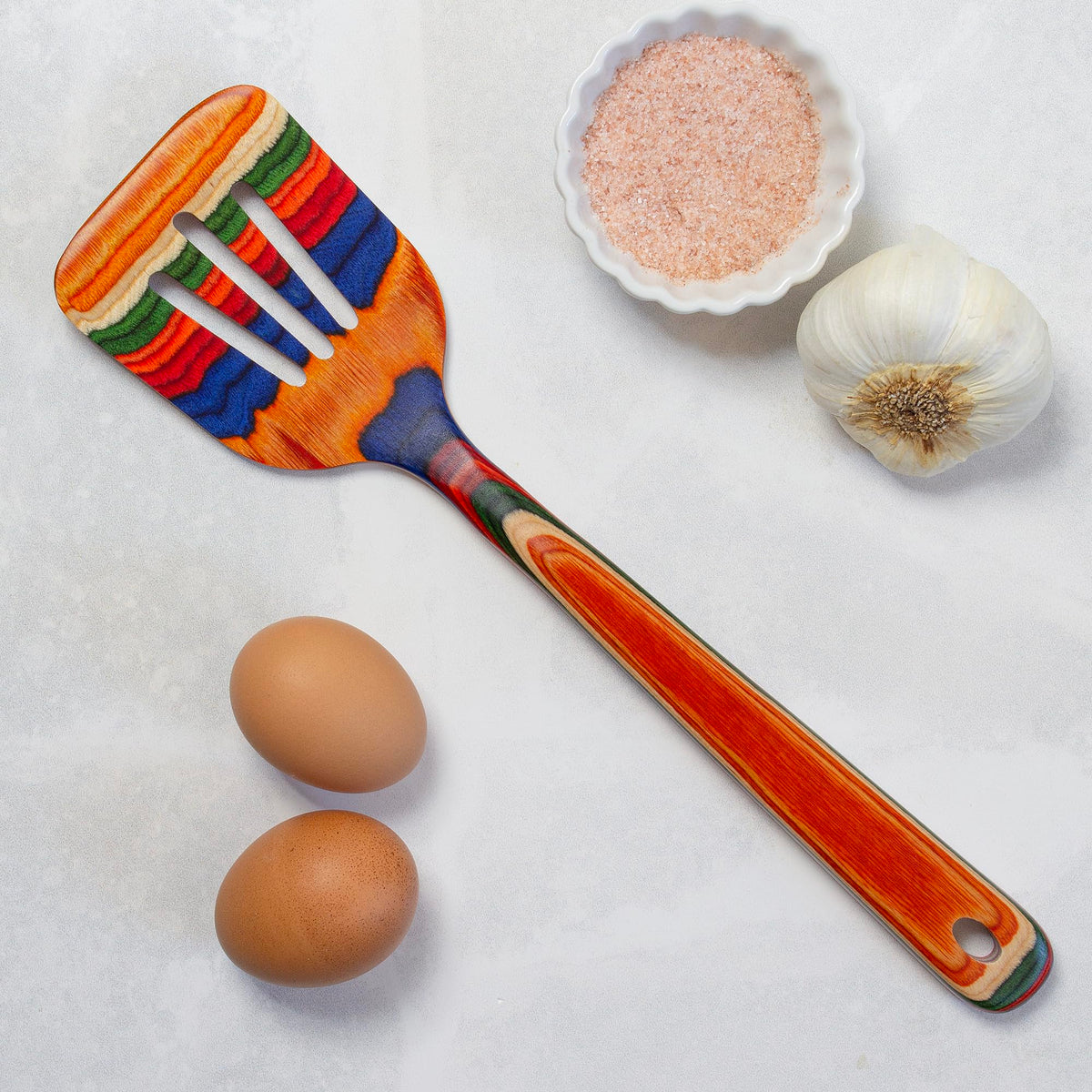 Baltique Marrakesh Collection Colorful Wooden Slotted Spatula, 12.5" Long