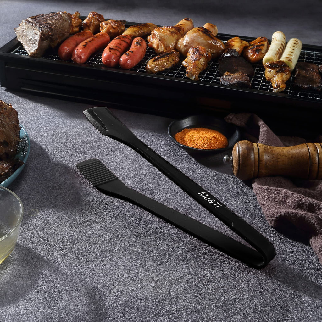 Mu&Ti Silicone Kitchen Tongs 11 Inch Spatula Silicone Toast Tongs Salad Tongs for Cooking Salad BBQ Serving Toast Grilling Locking Frying Baking Steak(Black)