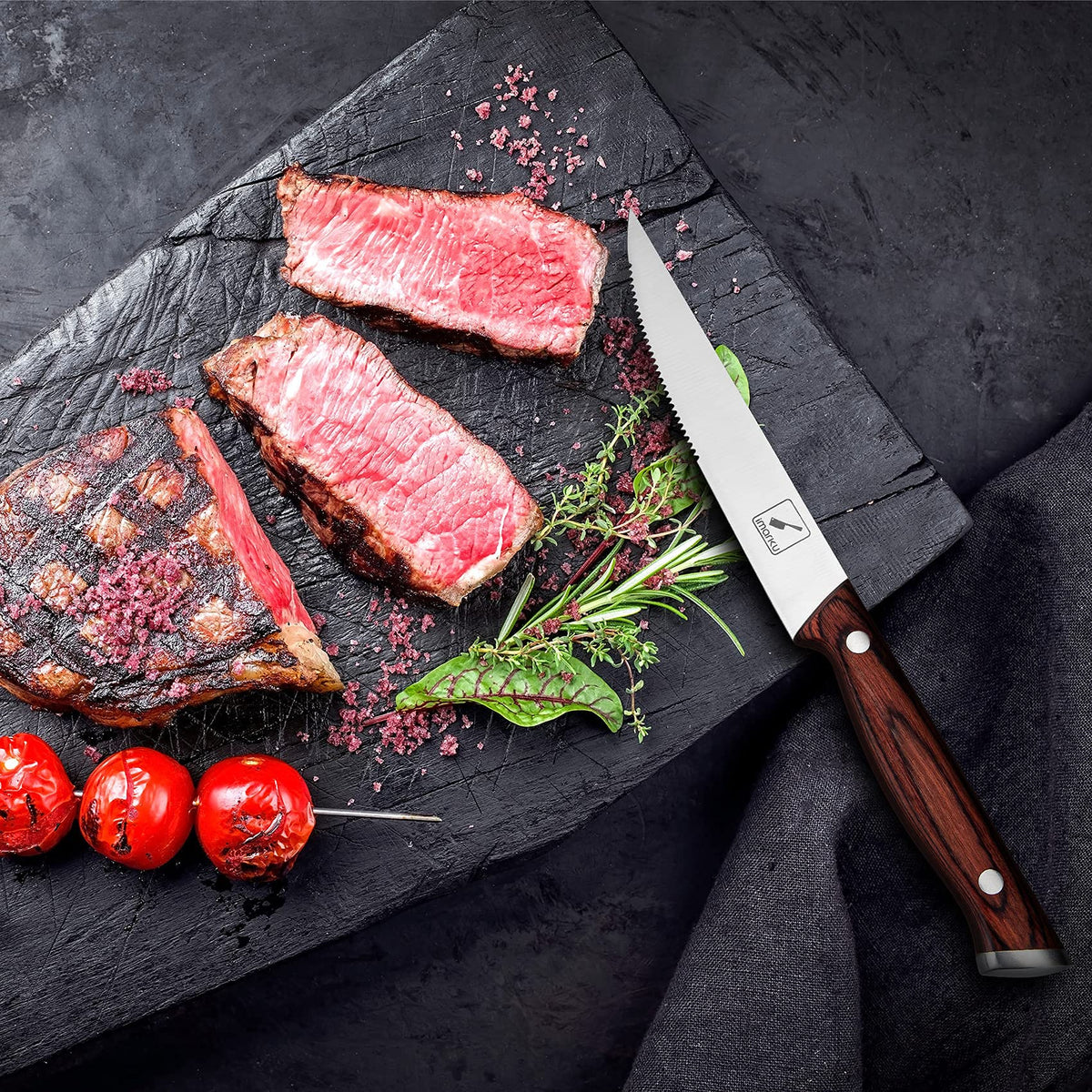 imarku Steak Knives Set of 6, Japanese HC Steel, 5" Serrated, Gift Box