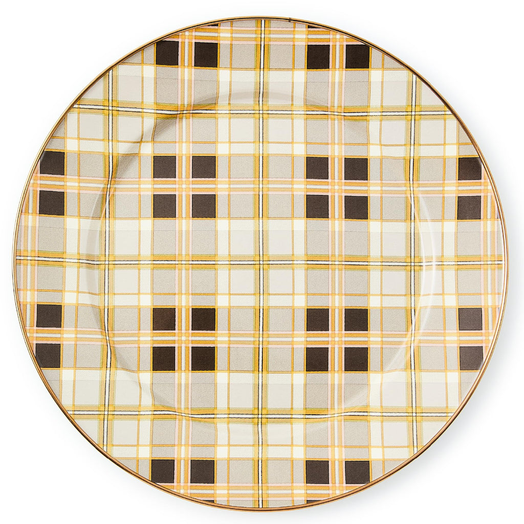MACKENZIE-CHILDS Enamel Charger Plate, Brown-and-White Mocha Check