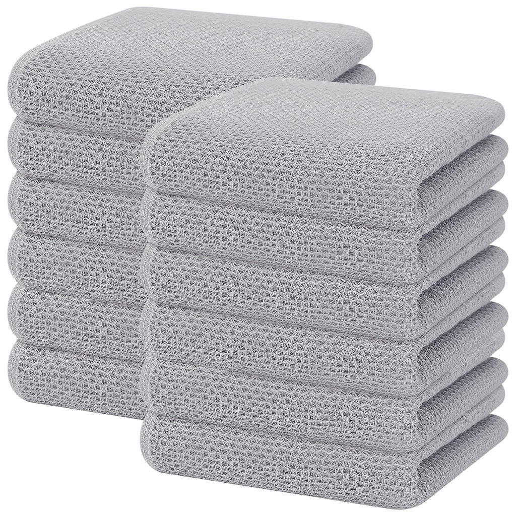 Homaxy 100% Cotton Waffle Weave Kitchen Dish Towels, Ultra Soft Absorbent Quick Drying Cleaning Towel, 13 x 28 Inches, 12-Pack, Light Gray