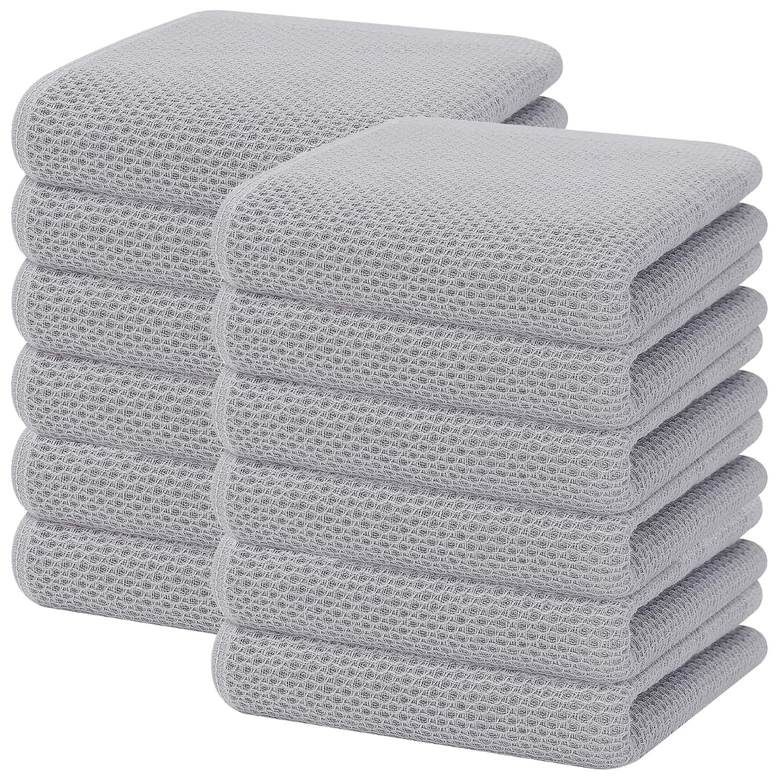 Homaxy 100% Cotton Waffle Weave Kitchen Dish Towels, Ultra Soft Absorbent Quick Drying Cleaning Towel, 13 x 28 Inches, 12-Pack, Light Gray