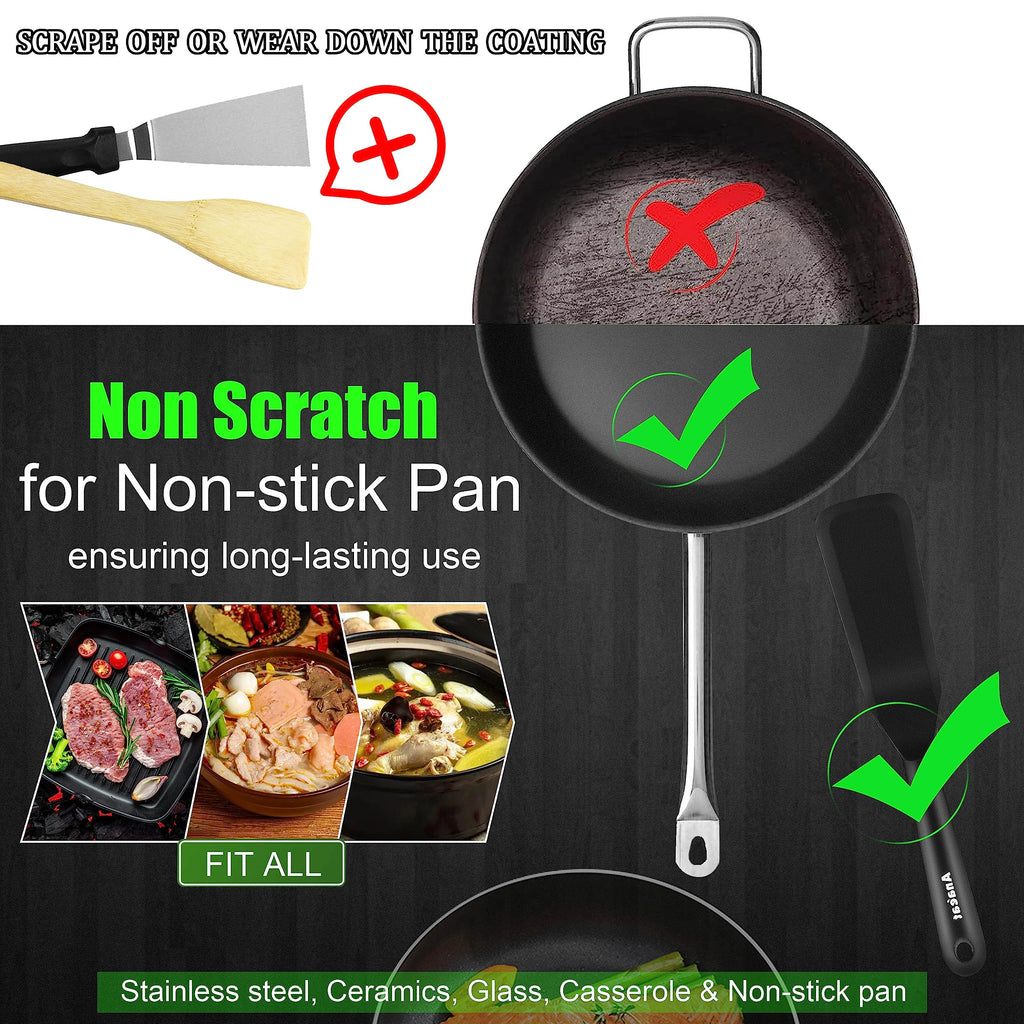 Anaeat Silicone Thin Spatula Set of 2 - Mini Brownie Serving Spatulas - Non Stick Spurtle Turner for Easy Cooking Eggs, Omelet, Pancake, Burgers, Pizza, Steak, Crepes, Heat Resistant & BPA Free
