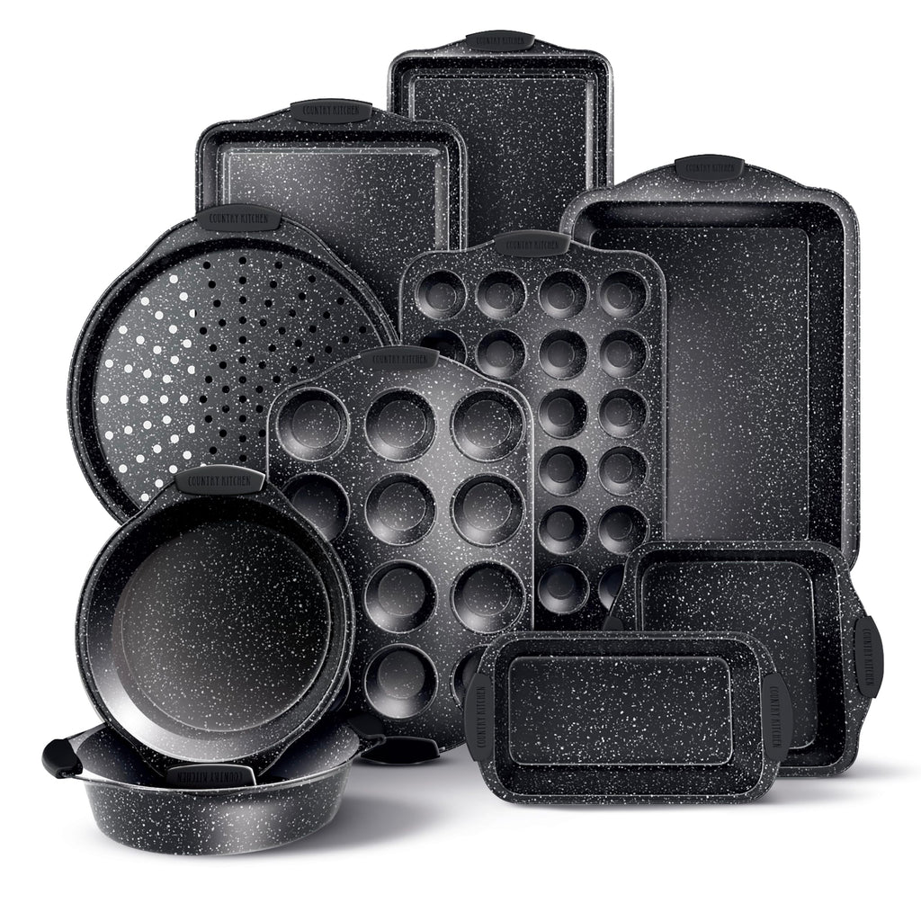 Country Kitchen Nonstick Stackable Bakeware Set - Durable, Easy Release Baking Set, Black, 10 Pcs