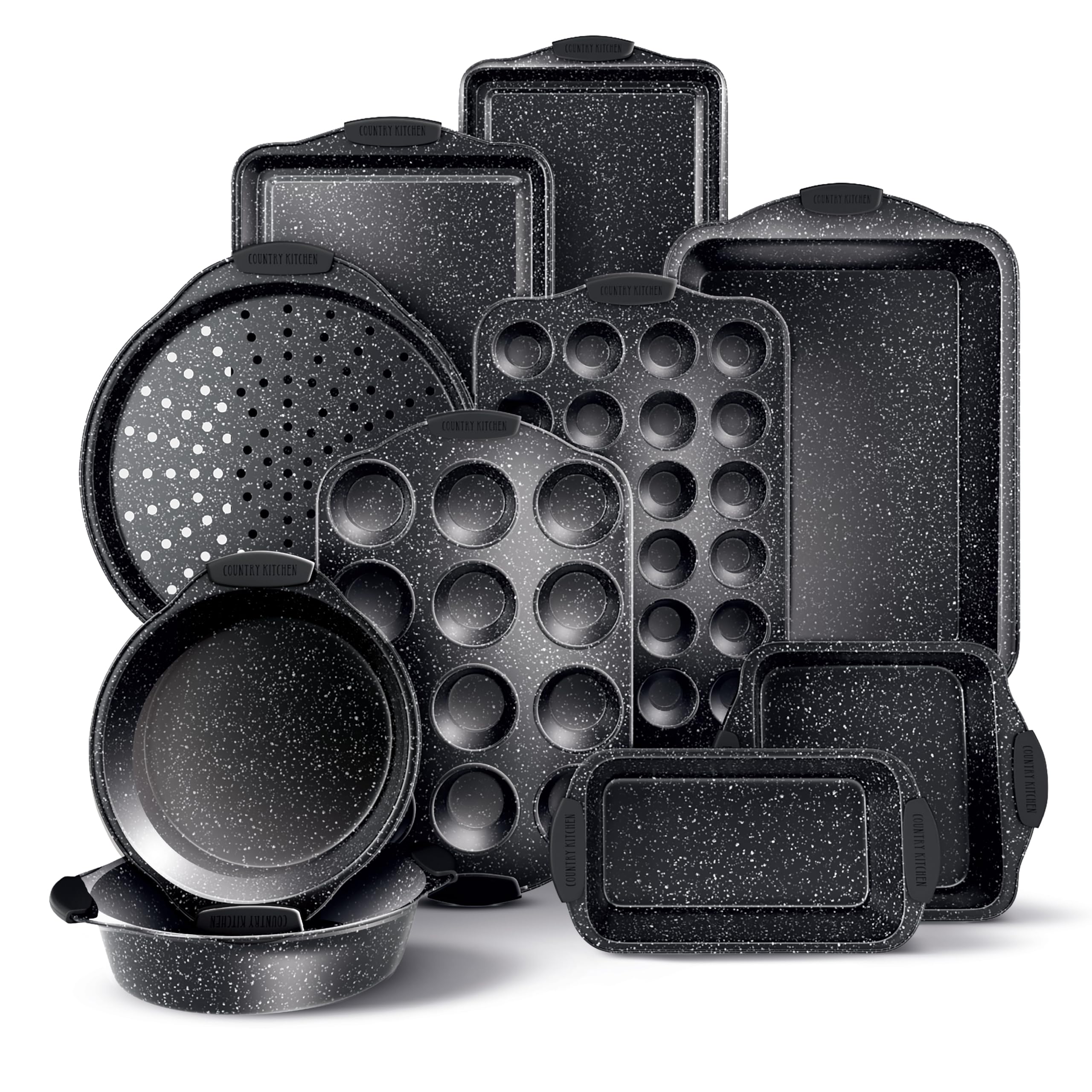 Country Kitchen Nonstick Stackable Bakeware Set - Durable, Easy Release Baking Set, Black, 10 Pcs