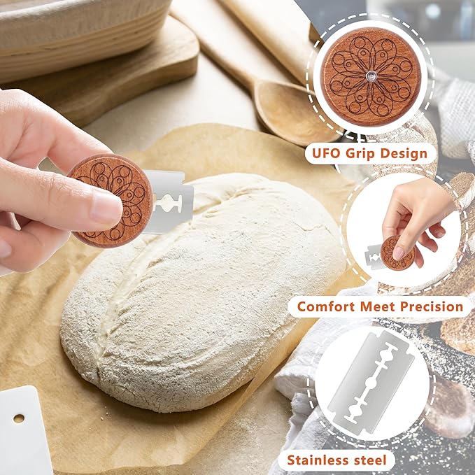 UFO Bread Lame Cutter for Homemade Sourdough,Bread Scorer Tool for Sourdough with 5 Blades and Storage Cover,Slashing Tool Bread Cutting Knife for Artisan Bread and Makers (Circle-black)