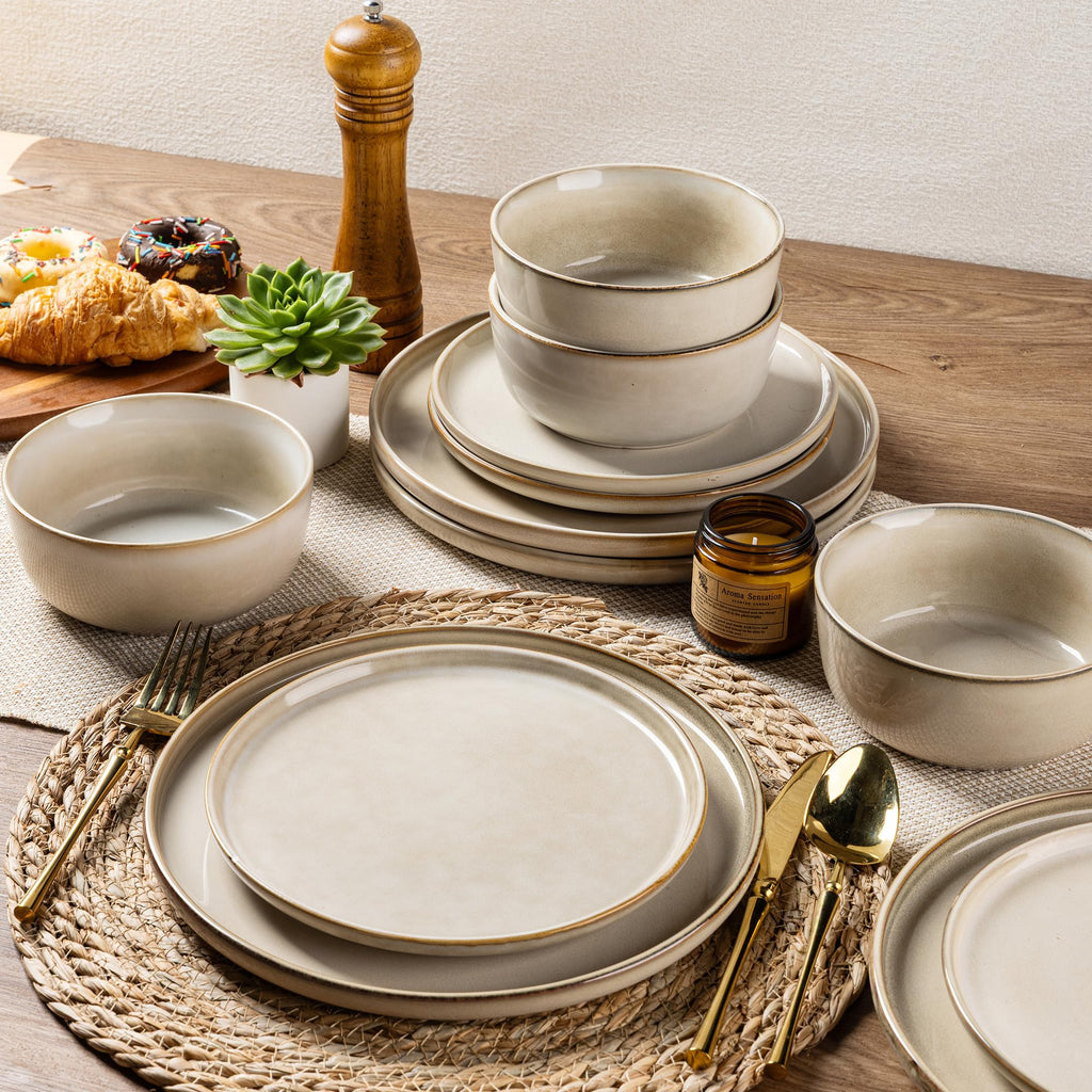 AmorArc Stoneware Dinnerware Sets for 8, 24Pcs Plates and Bowls Sets Dishes