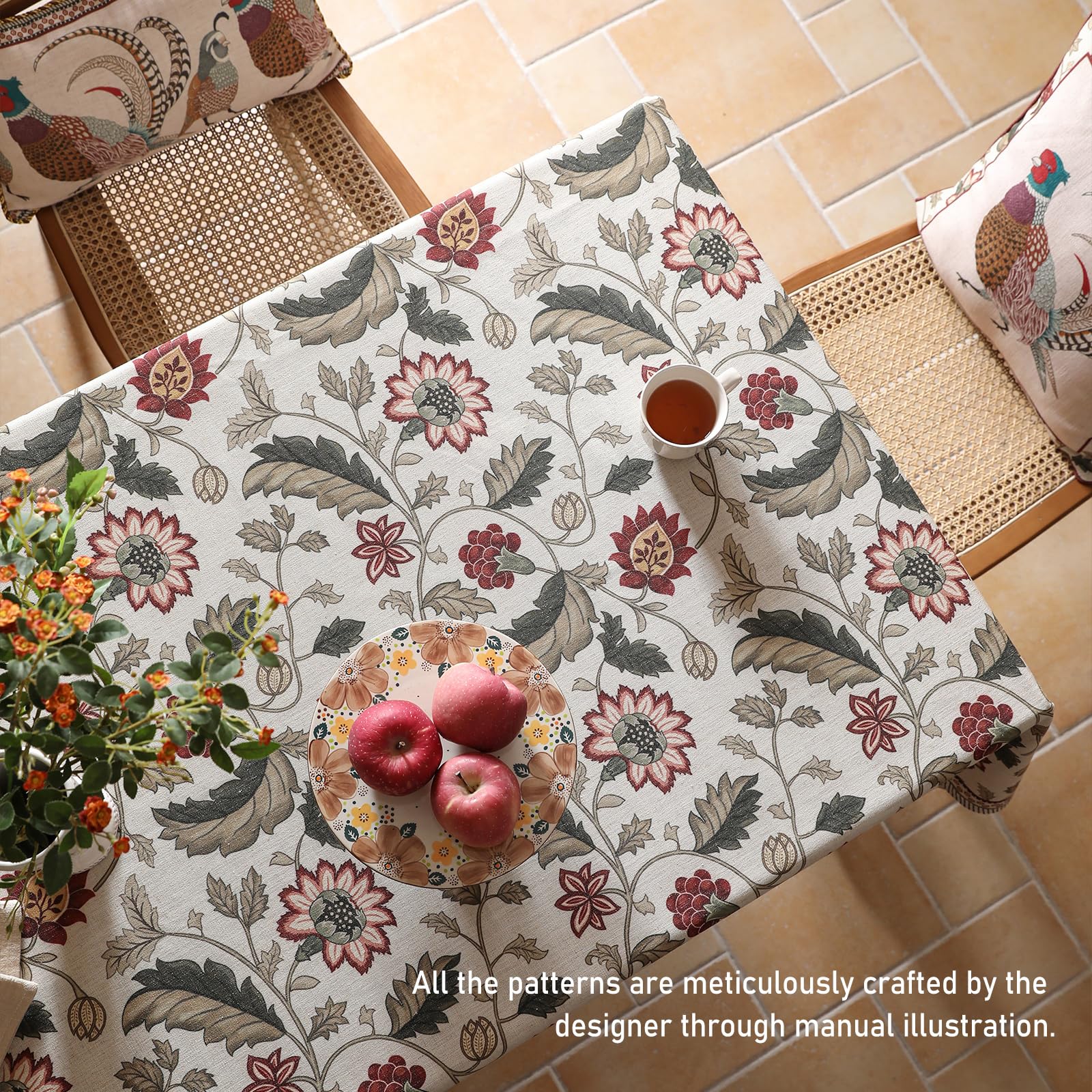ISAENNE Designer Vintage Linen Square Tablecloth,67"x67"-Ratina