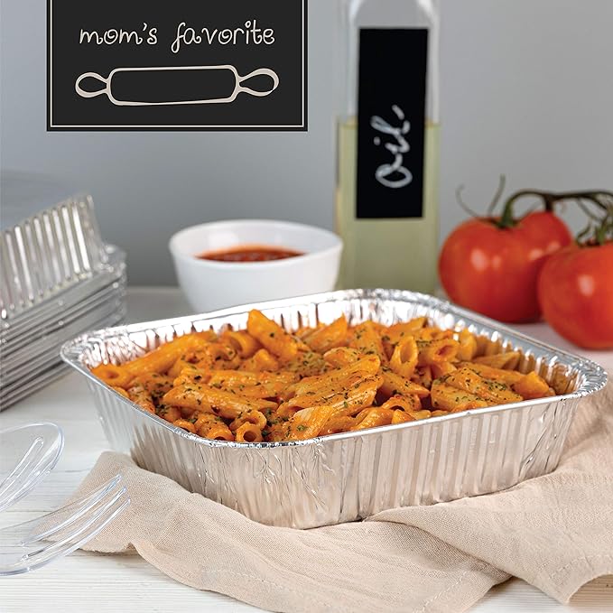 PLASTICPRO Disposable 8'' X 8'' X 2'' Inch Square Aluminum Tin Foil Baking Pans Bakeware - Cookware Perfect for Baking Cakes, Breads, Brownies, Bread, Meatloaf, Lasagna, Pack of 25