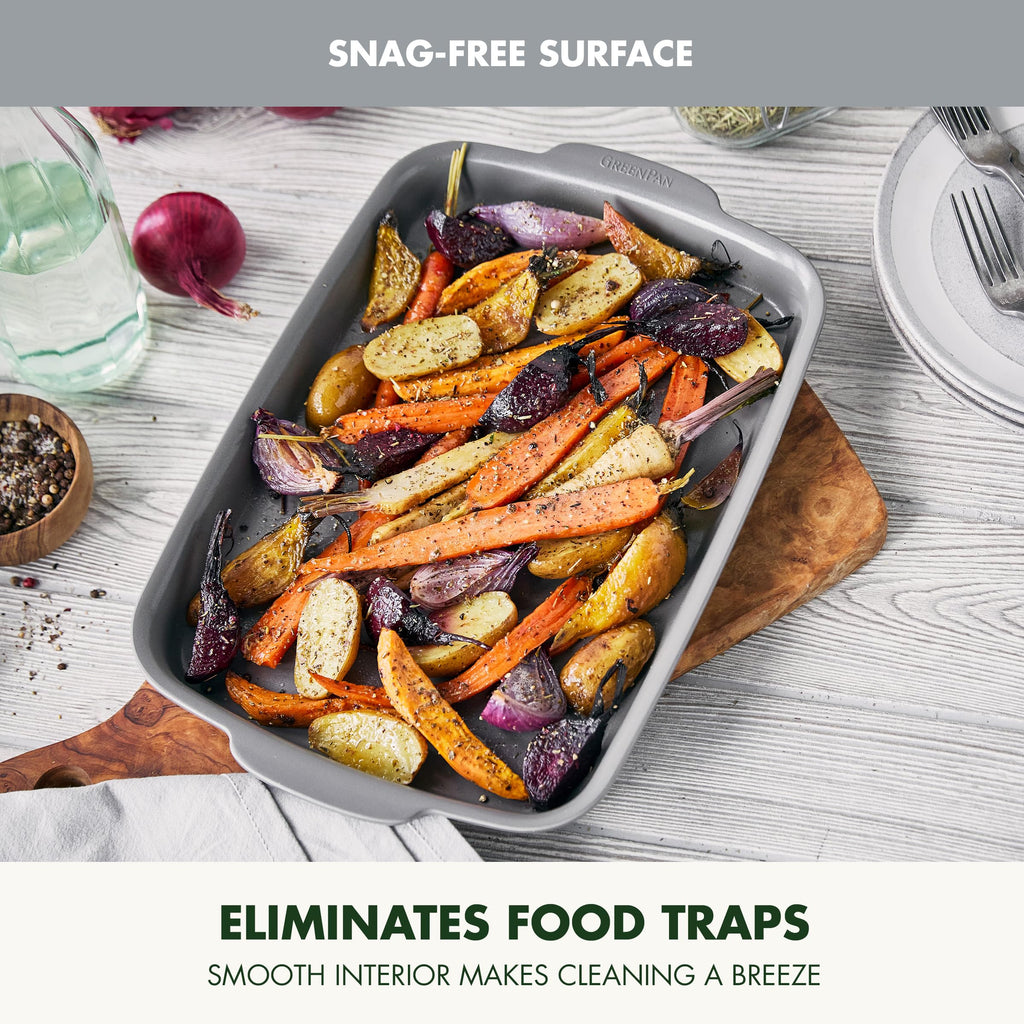 GreenPan Premiere Ovenware Healthy Ceramic Nonstick 13" x 9" Quarter Sheet Baking Pan, PFAS-Free, Warp-Free Bakeware, Durable Quick Heating, Oven & Broiler Safe to 600F, Dishwasher Safe, Gray