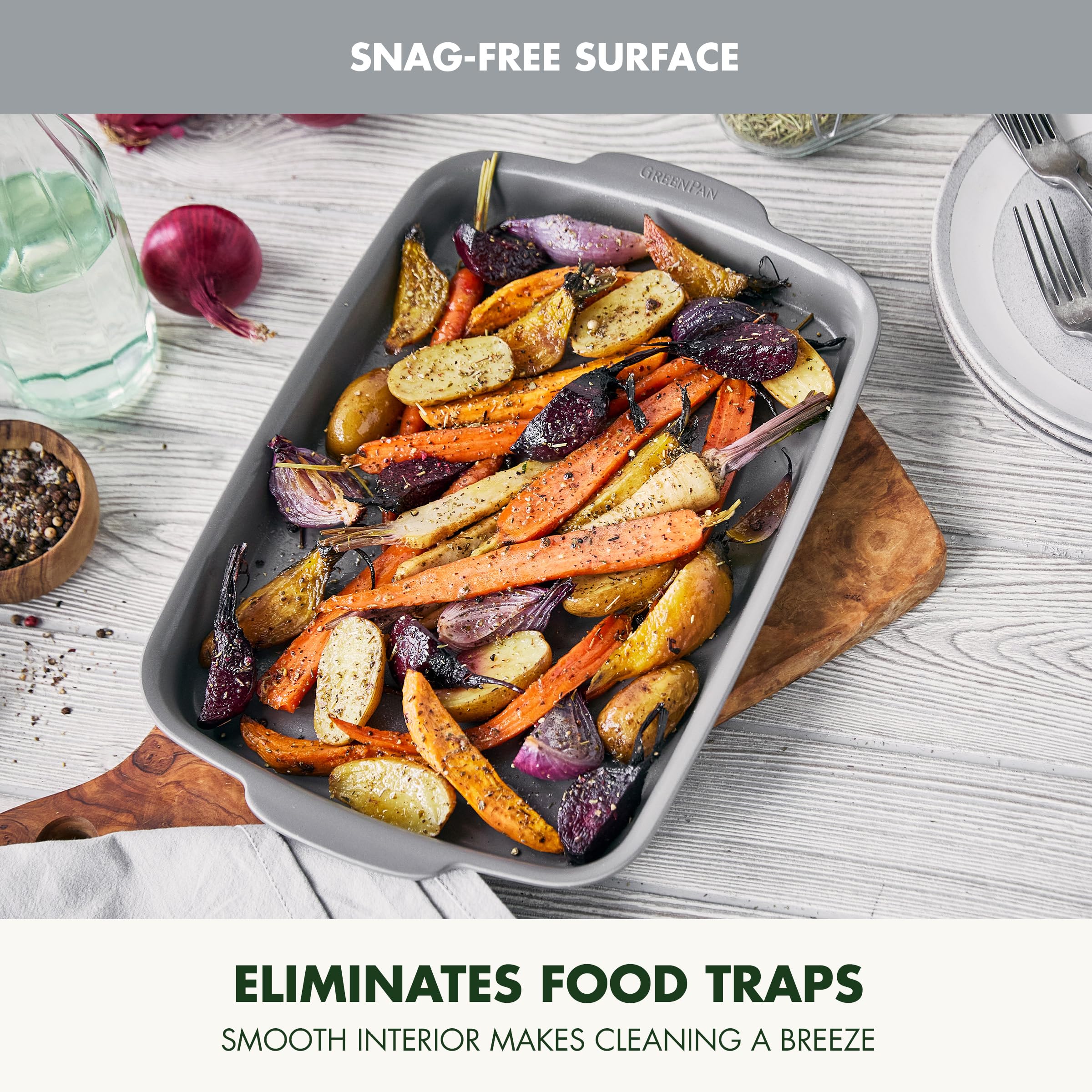 GreenPan Premiere Ovenware Healthy Ceramic Nonstick 13" x 9" Quarter Sheet Baking Pan, PFAS-Free, Warp-Free Bakeware, Durable Quick Heating, Oven & Broiler Safe to 600F, Dishwasher Safe, Gray
