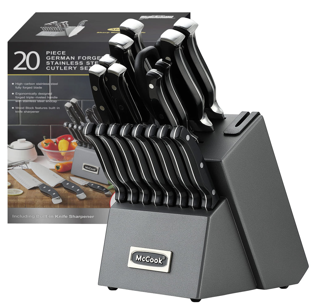 McCook Knife Set Sharp Kitchen Knife Block Set w Built-in Sharpener