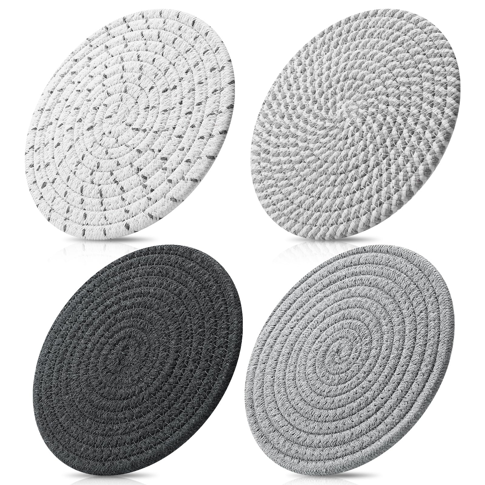 ME.FAN 7 Inch Trivets/Potholders 4 Set Cotton Thread Weave Trivets for Pots and Pans - Large Coasters/Hot Pads to Protect Desktop & Countertop - Mix 1