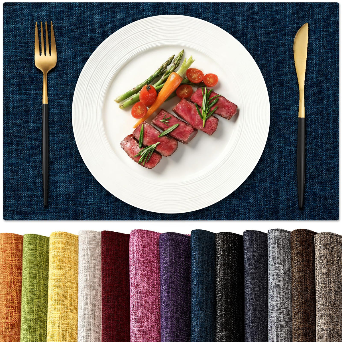 KXN Placemats Set of 4, Dual-Layer Thickened Faux Linen Table Mats, Heat Resistant & Wrinkle-Free, Machine Washable Cloth Place Mats for Kitchen Dining Indoor Outdoor (Light Gray)