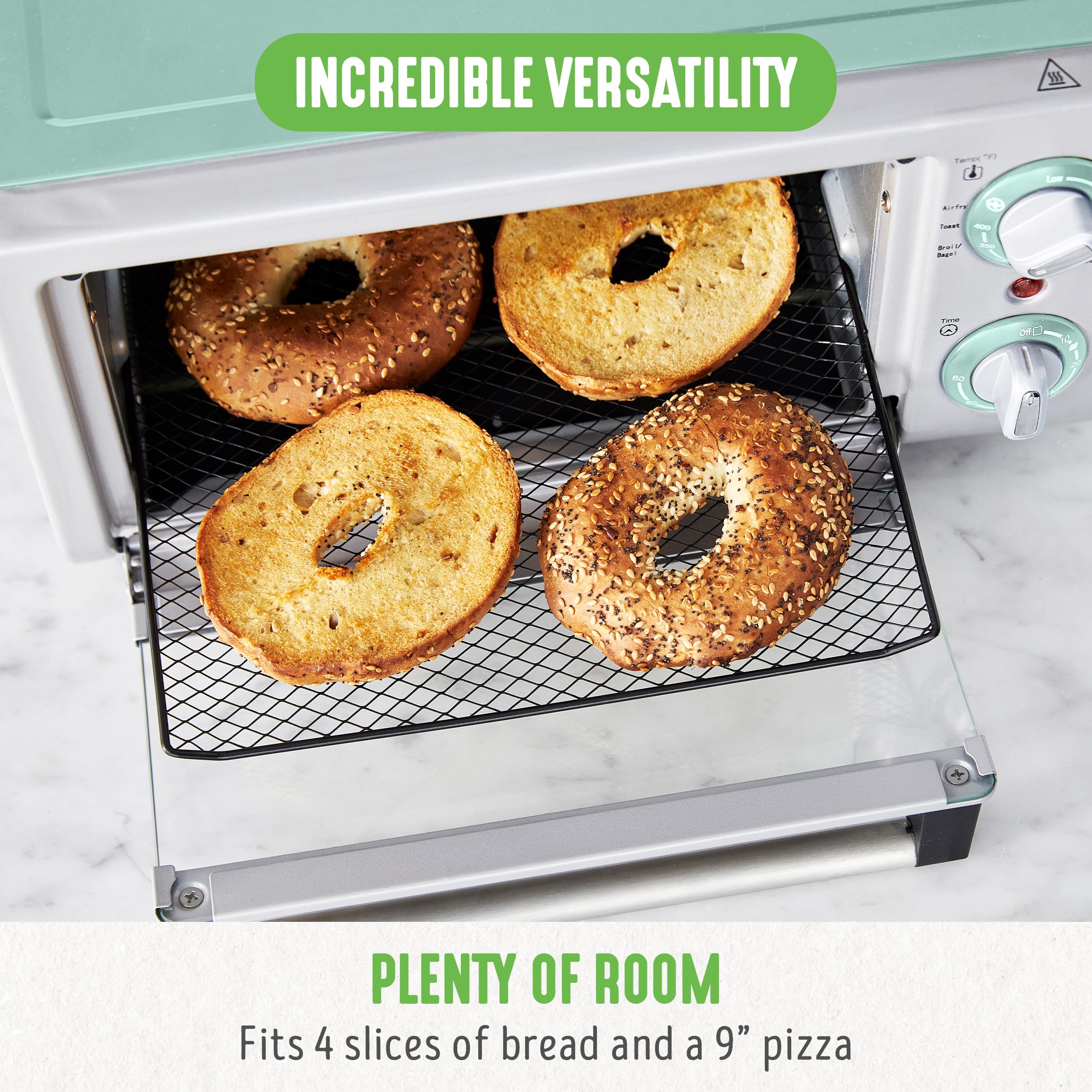 GreenLife Countertop Toaster Oven Air Fryer Stainless Steel, Healthy Ceramic Nonstick, PFAS Free, Tray & Basket, Bake, Broil, Reheat, Adjustable Temp & Time Control, Auto Shutoff, Turquoise