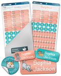 Bunny Badges Personalized Daycare Name Labels for Kids (130 Labels) - Custom Waterproof Name Stickers for Clothing Tags, Water Bottles, Lunch Boxes and School Supplies (Cats)
