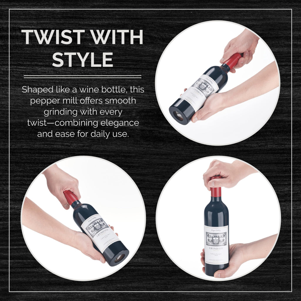 JHuxe Wine Bottle Pepper Grinder, 12 Inch Wood Pepper Mill for Wine Lovers