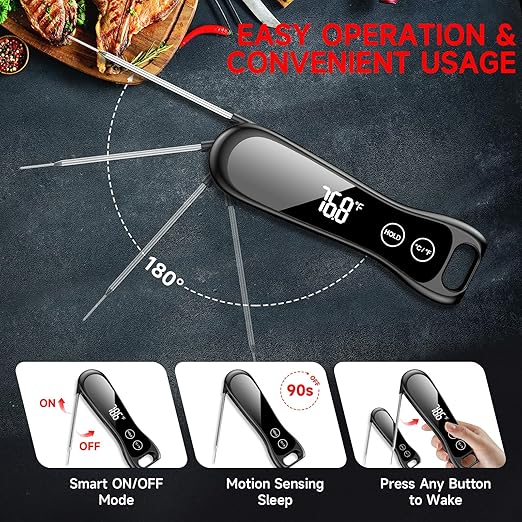 2025 Upgraded Meat Thermometer Digital-1 Second Instant Read Food Thermometer with Large LED Display-IP67 Waterproof Kitchen Thermometer for Grilling and Cooking for Oven, BBQ, Smoker, Candy, Turkey