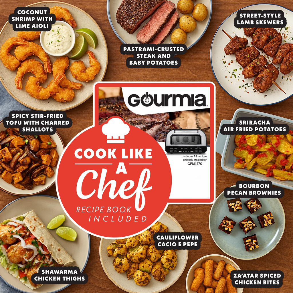 Gourmia Electric Indoor Pizza Oven – Countertop Air Fryer Toaster Oven Combo with 6 Pizza Presets, 7 Cooking Functions, Air Fry, Broil & Bake, Includes Cordierite Pizza Stone, Stainless Steel