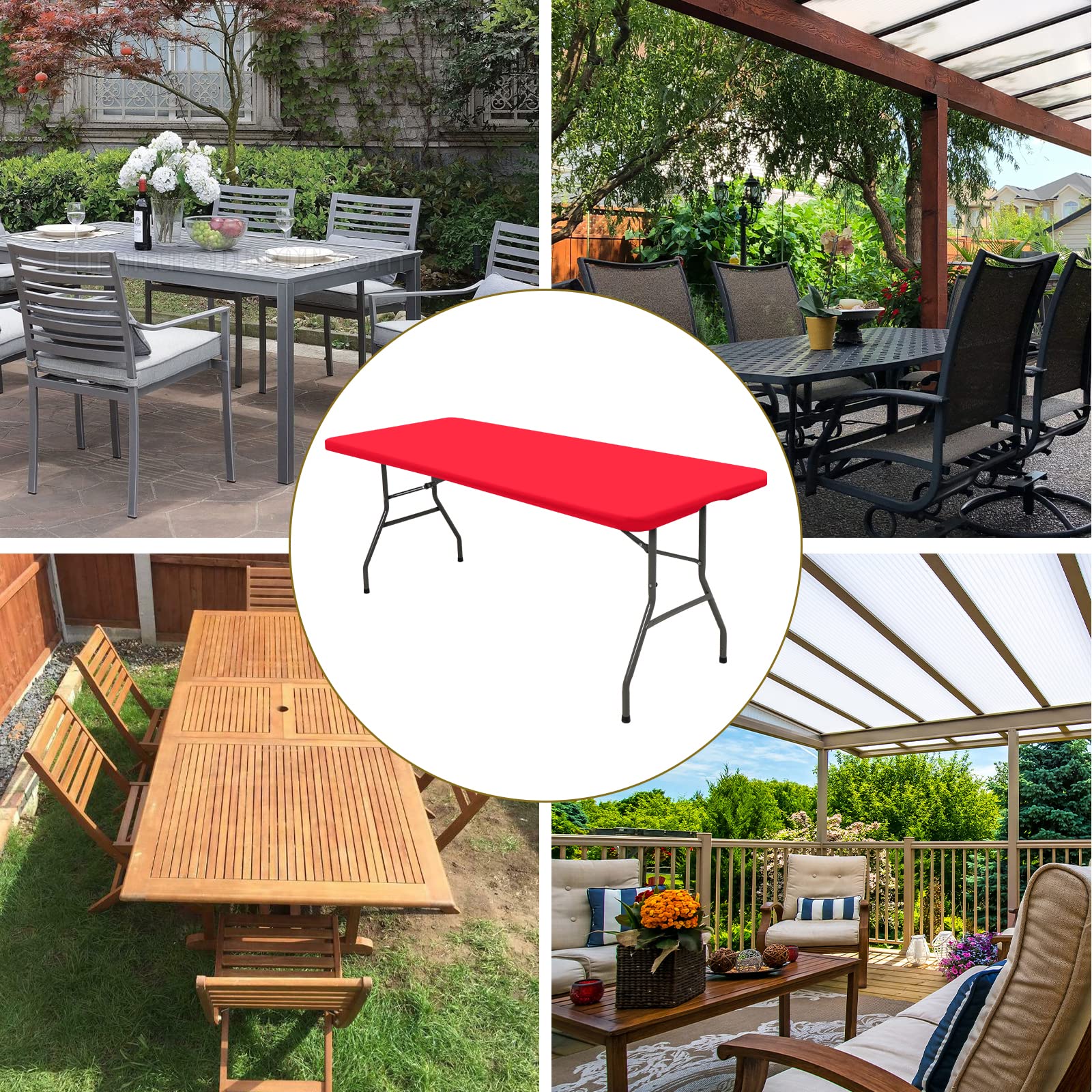 REWOMC 10 Pack Stretch Fabric Table Top Cap Cover, fits 8' Tables, Spandex Table Covers Washable Elastic Rectangle Tablecloth Protector for Indoor Outdoor Party Picnic Wedding, Red, 30" W x 96" L